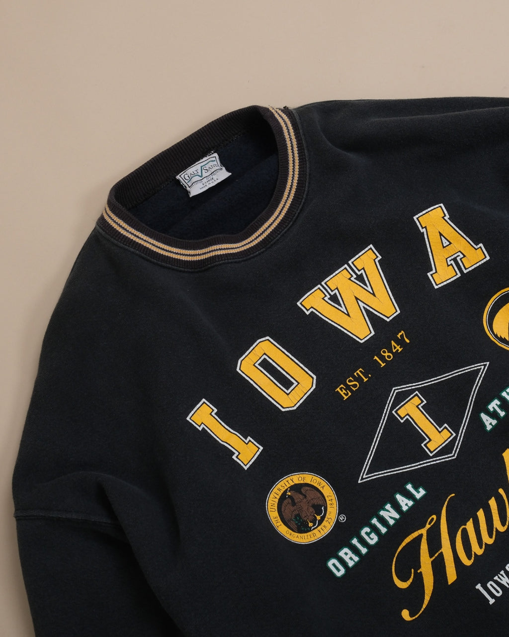 Faded Black Jersey Crewneck, Made in USA