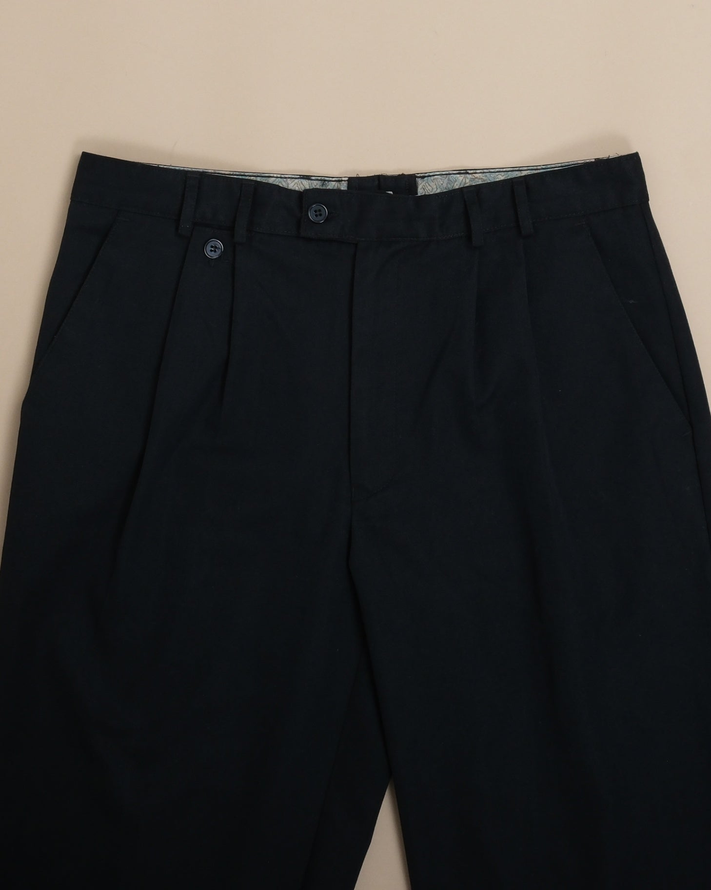 Black Twill High-Rise Pleated Trousers