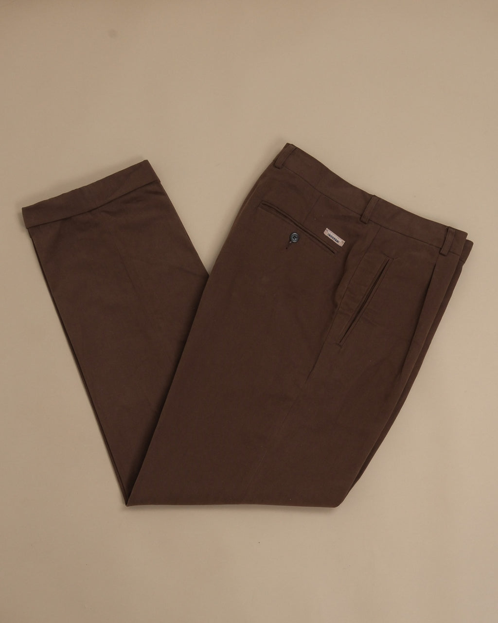 Dark Brown Cotton Twill High-Rise Pleated Trousers