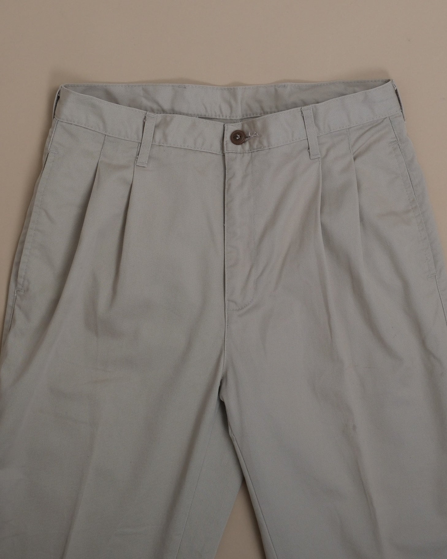 Beige Cotton Twill High-Rise Pleated Trousers