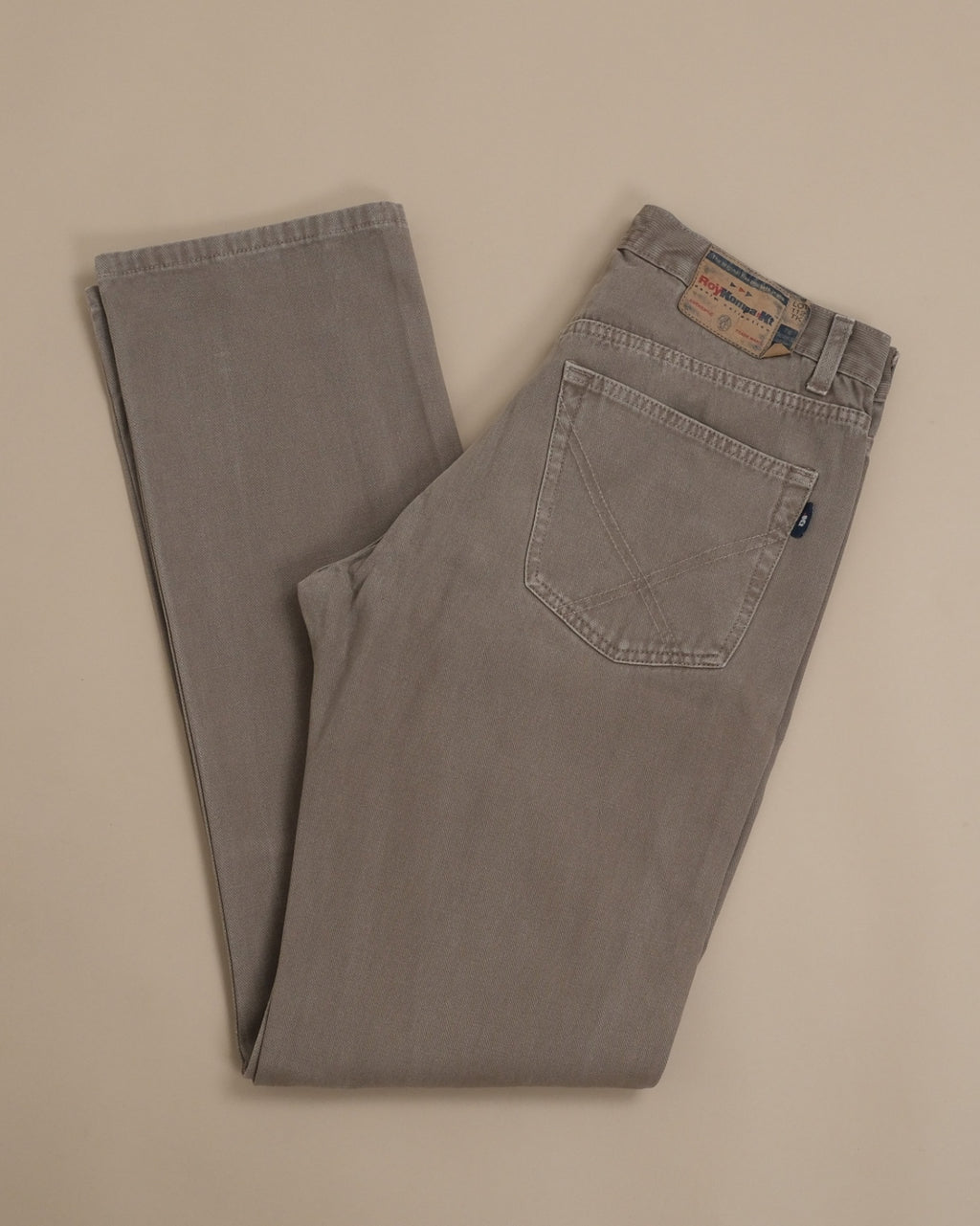 Stone Cotton Canvas Double-Knee 5-Pocket Trousers