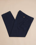 Navy Cotton Twill Pleated High-Rise Trousers