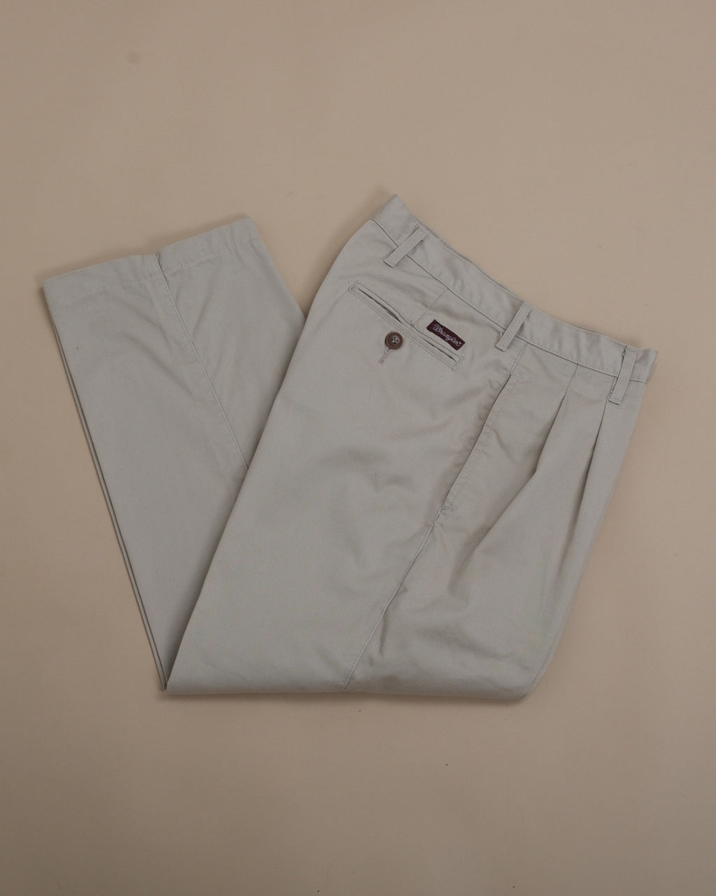 Beige Cotton Twill High-Rise Pleated Trousers
