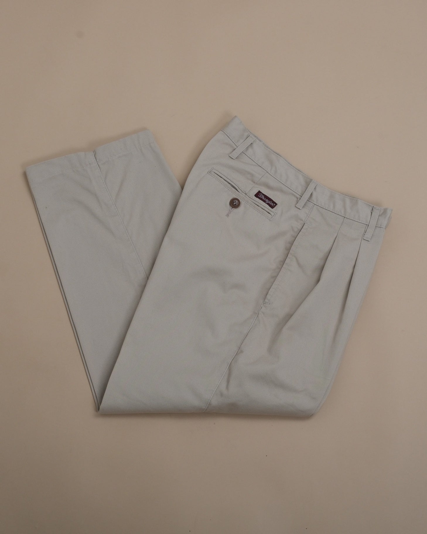 Beige Cotton Twill High-Rise Pleated Trousers
