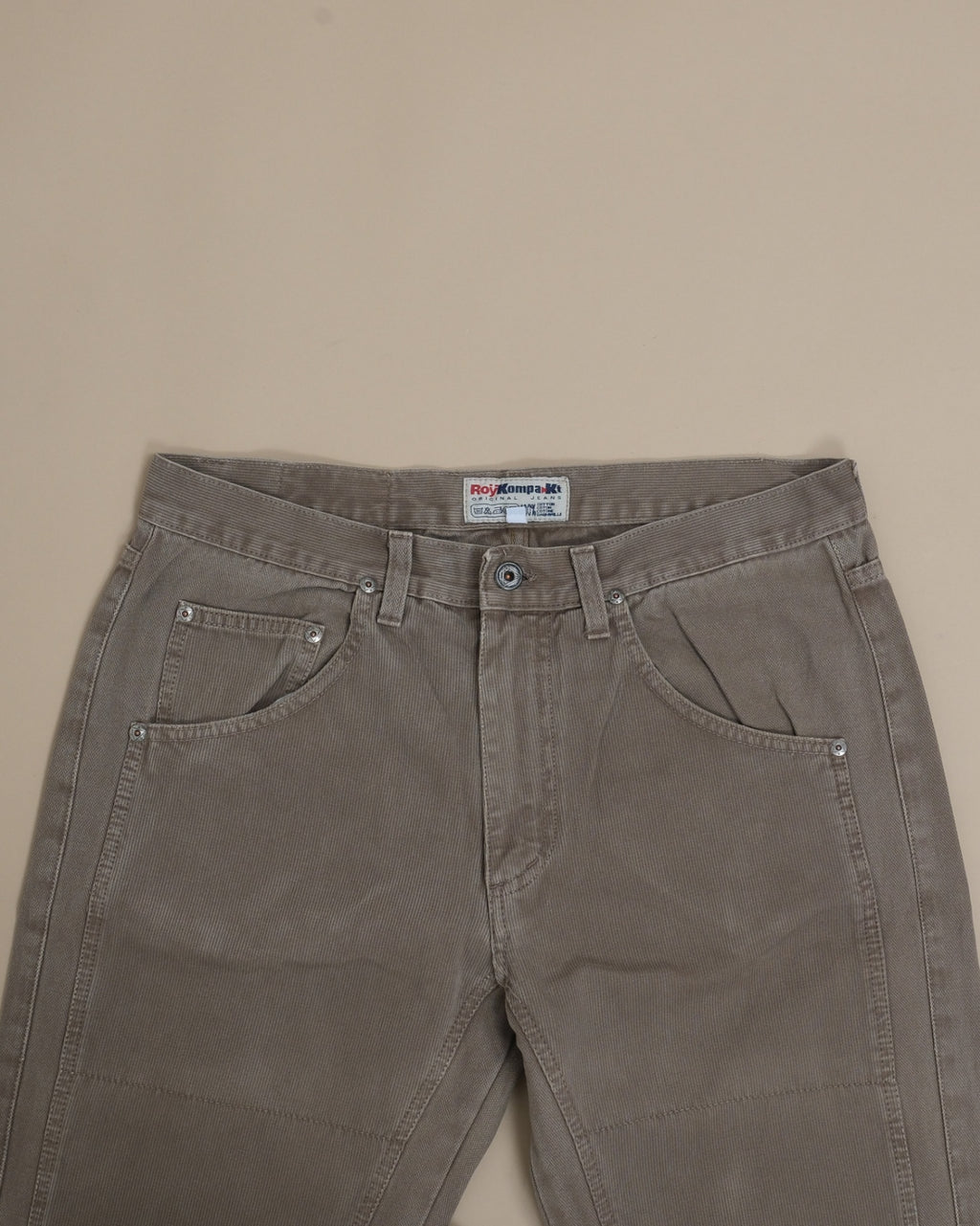 Stone Cotton Canvas Double-Knee 5-Pocket Trousers