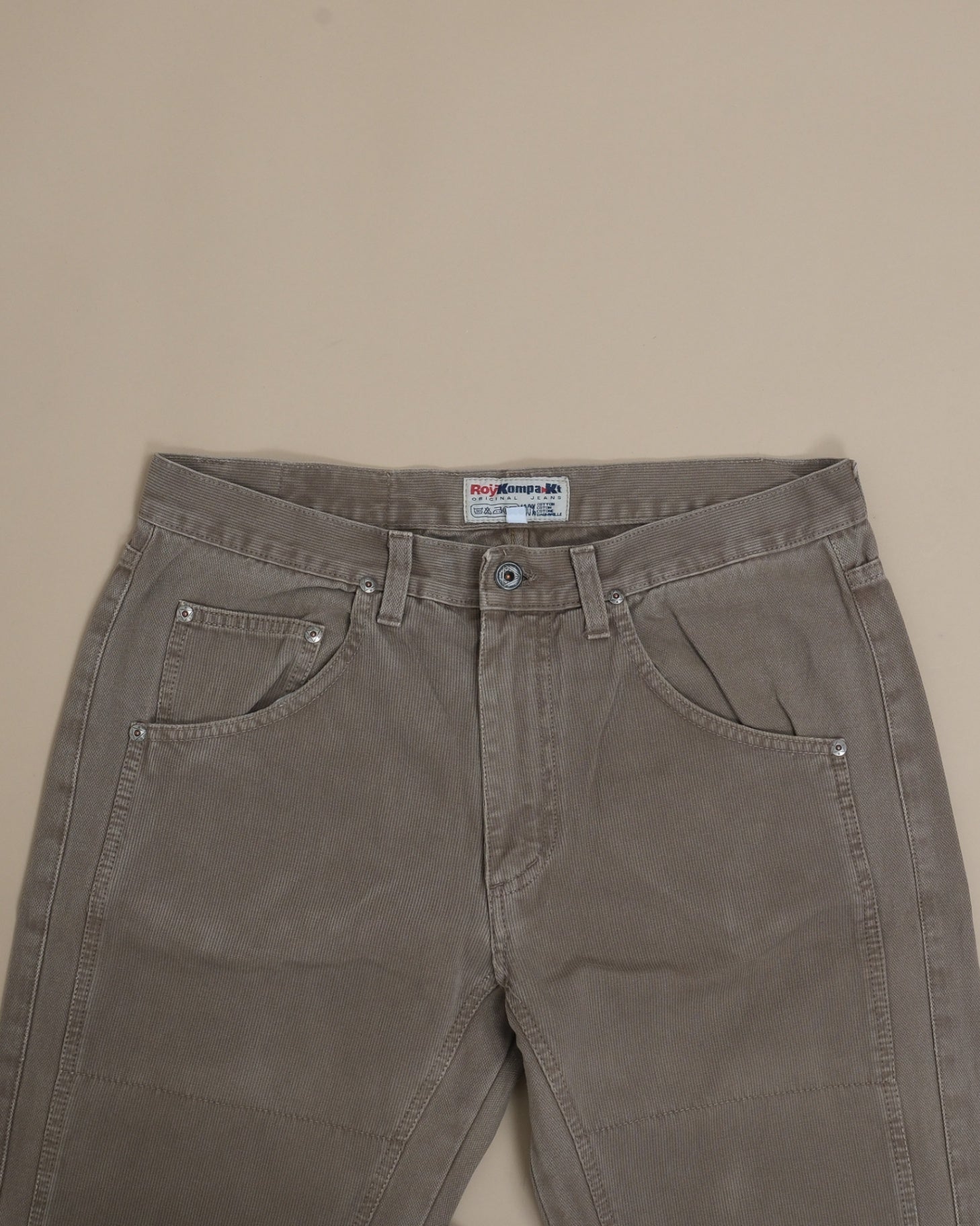 Stone Cotton Canvas Double-Knee 5-Pocket Trousers
