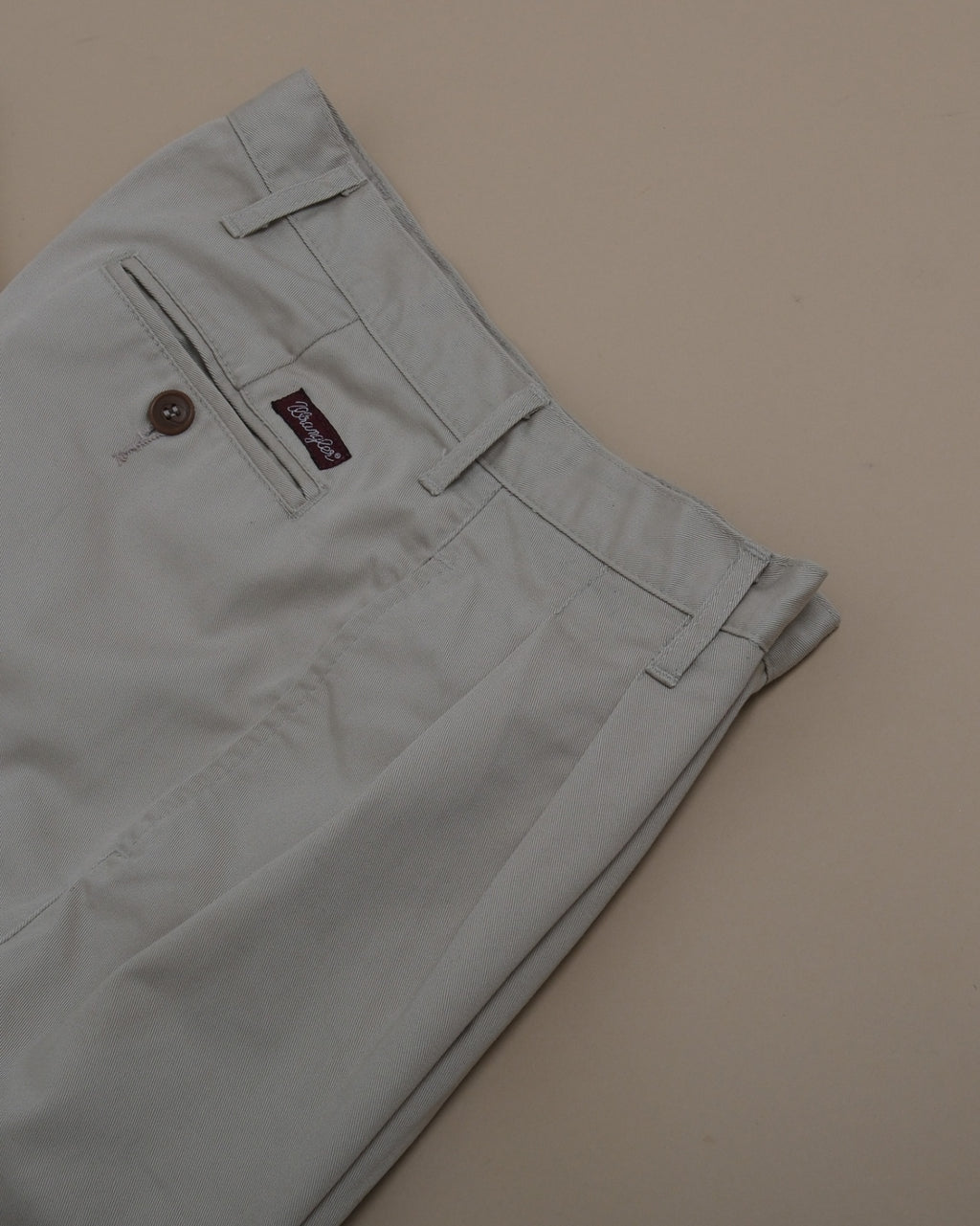 Beige Cotton Twill High-Rise Pleated Trousers