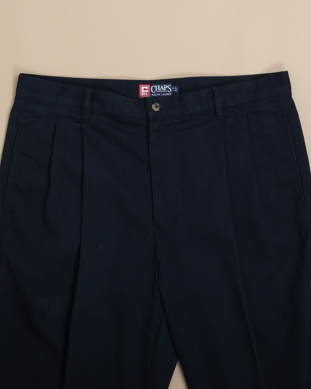 Navy Cotton Twill High-Rise Pleated Trousers