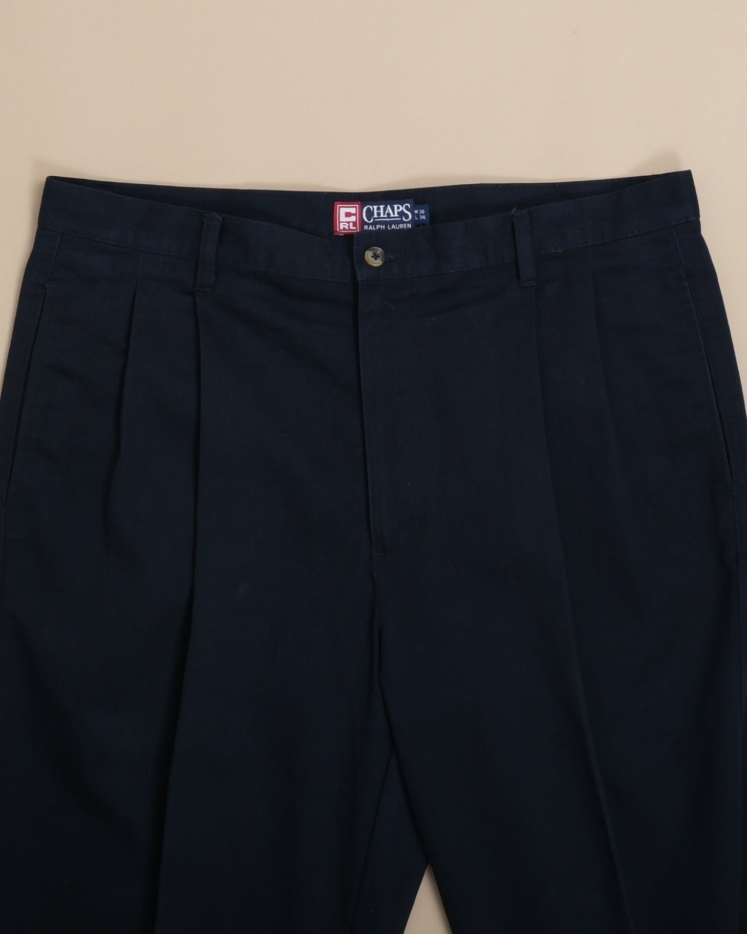 Navy Cotton Twill High-Rise Pleated Trousers