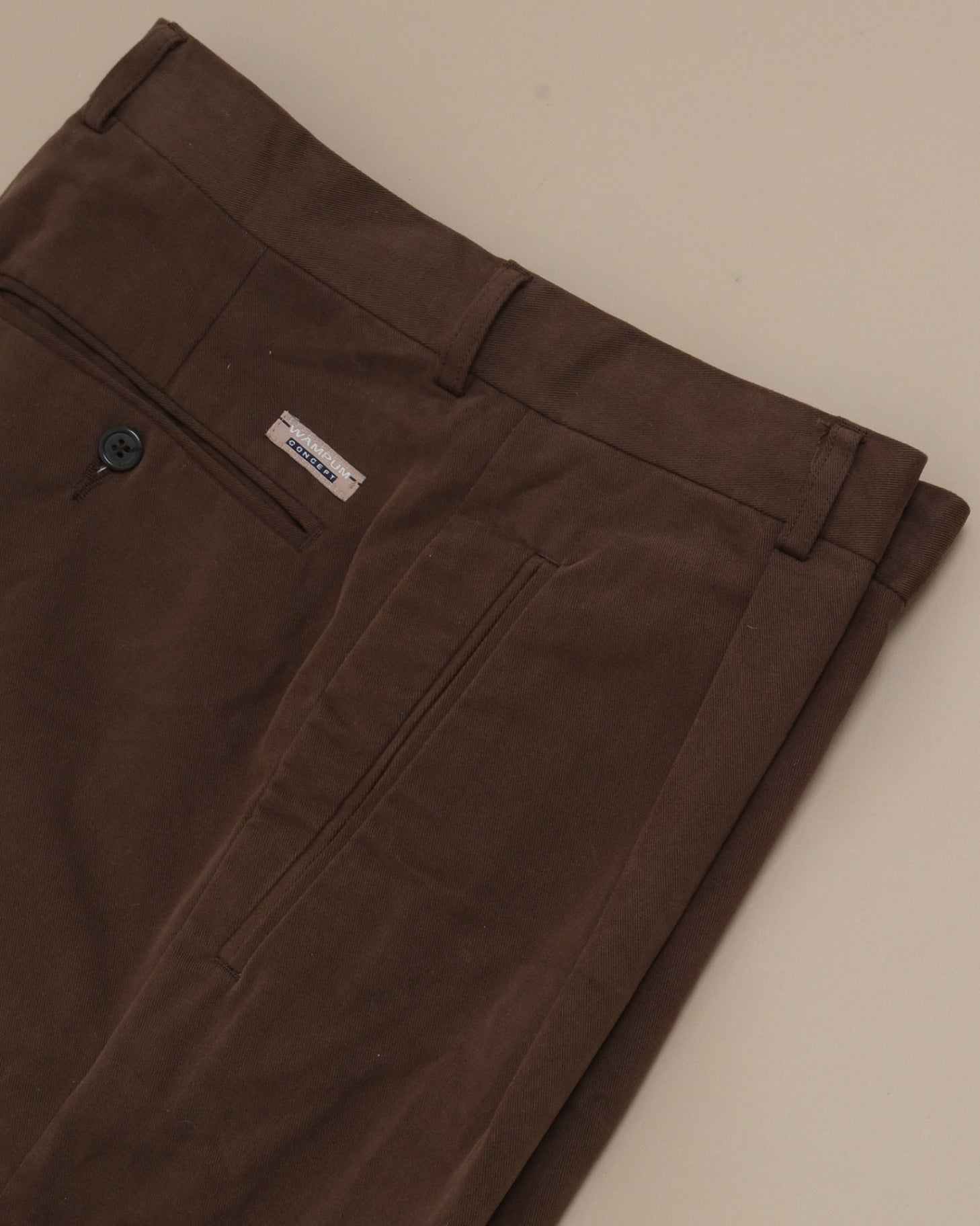 Dark Brown Cotton Twill High-Rise Pleated Trousers