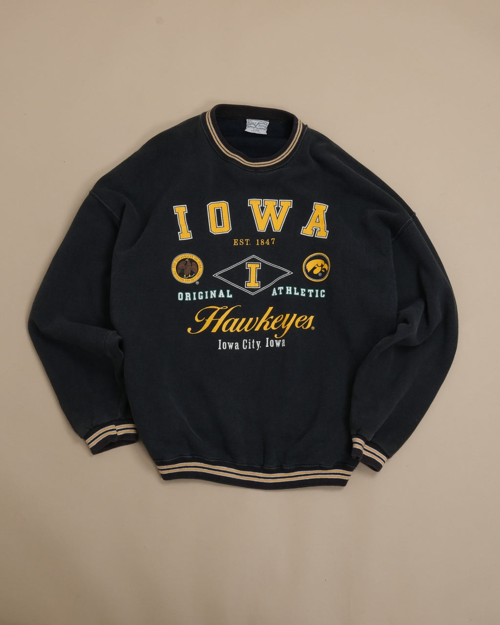 Faded Black Jersey Crewneck, Made in USA