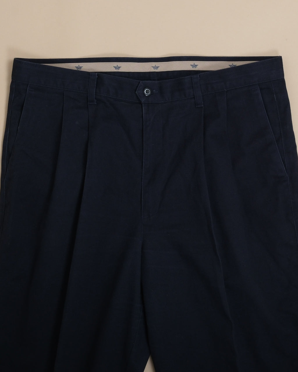 Navy Cotton Twill High-Rise Pleated Trousers