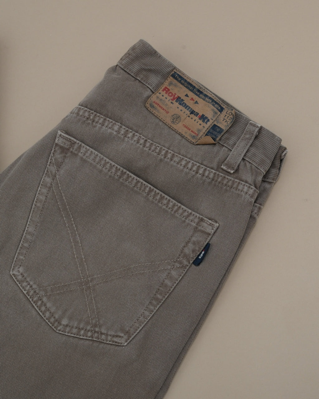 Stone Cotton Canvas Double-Knee 5-Pocket Trousers