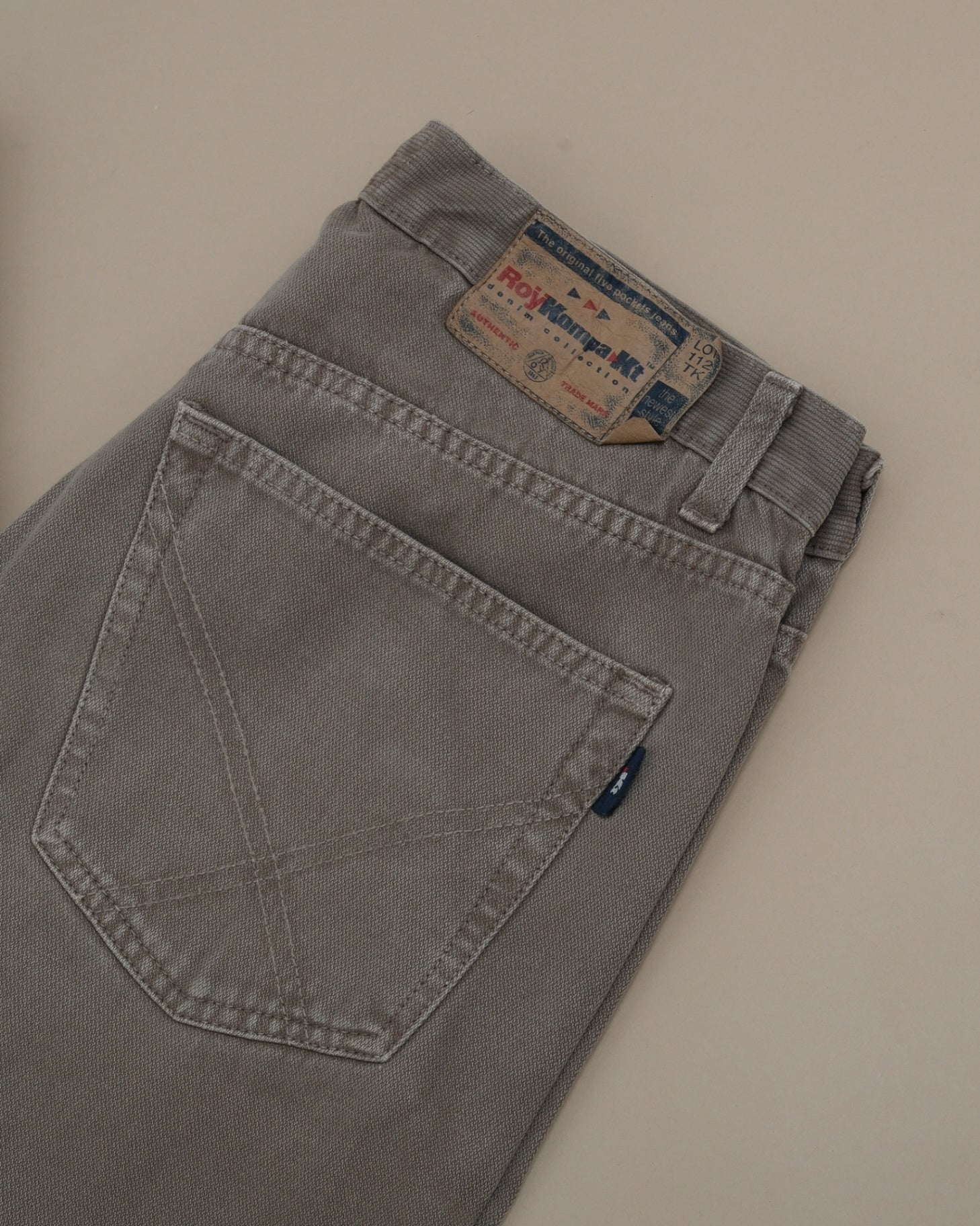 Stone Cotton Canvas Double-Knee 5-Pocket Trousers