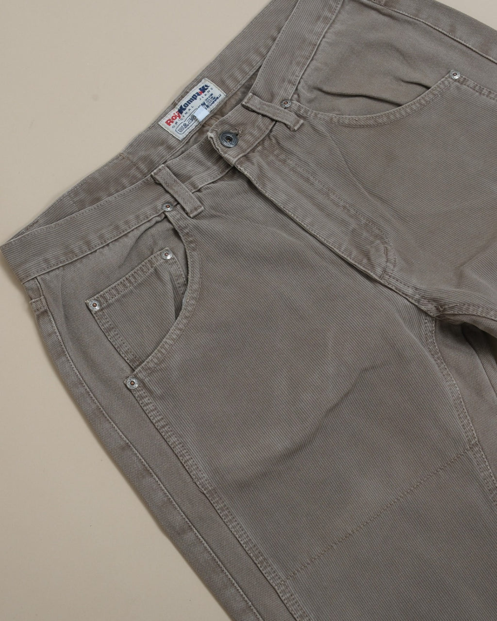 Stone Cotton Canvas Double-Knee 5-Pocket Trousers