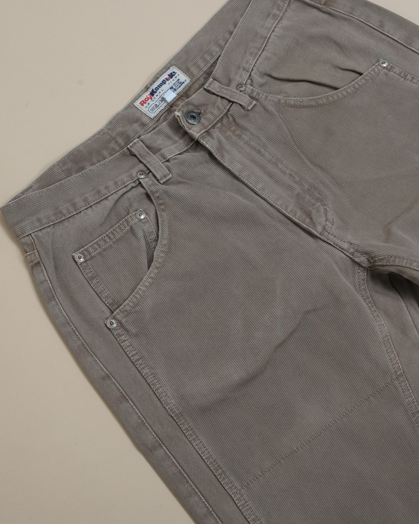 Stone Cotton Canvas Double-Knee 5-Pocket Trousers