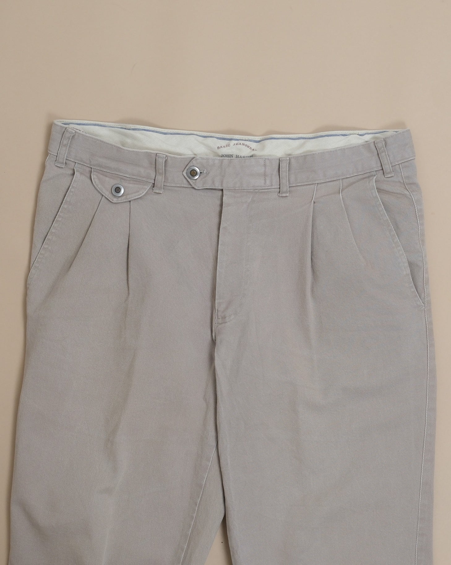 Stone Beige Denim Pleated Trousers