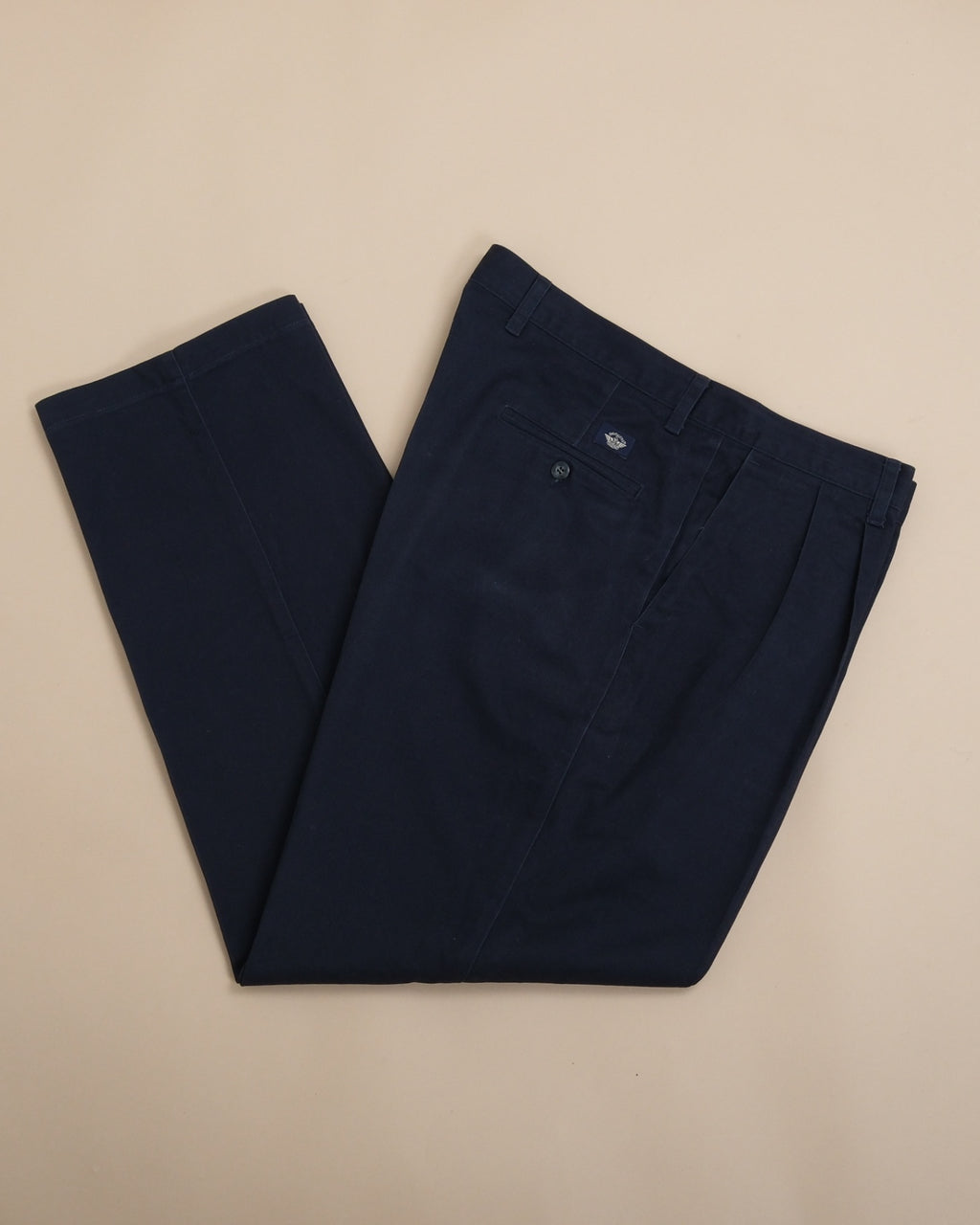 Navy Cotton Twill High-Rise Pleated Trousers