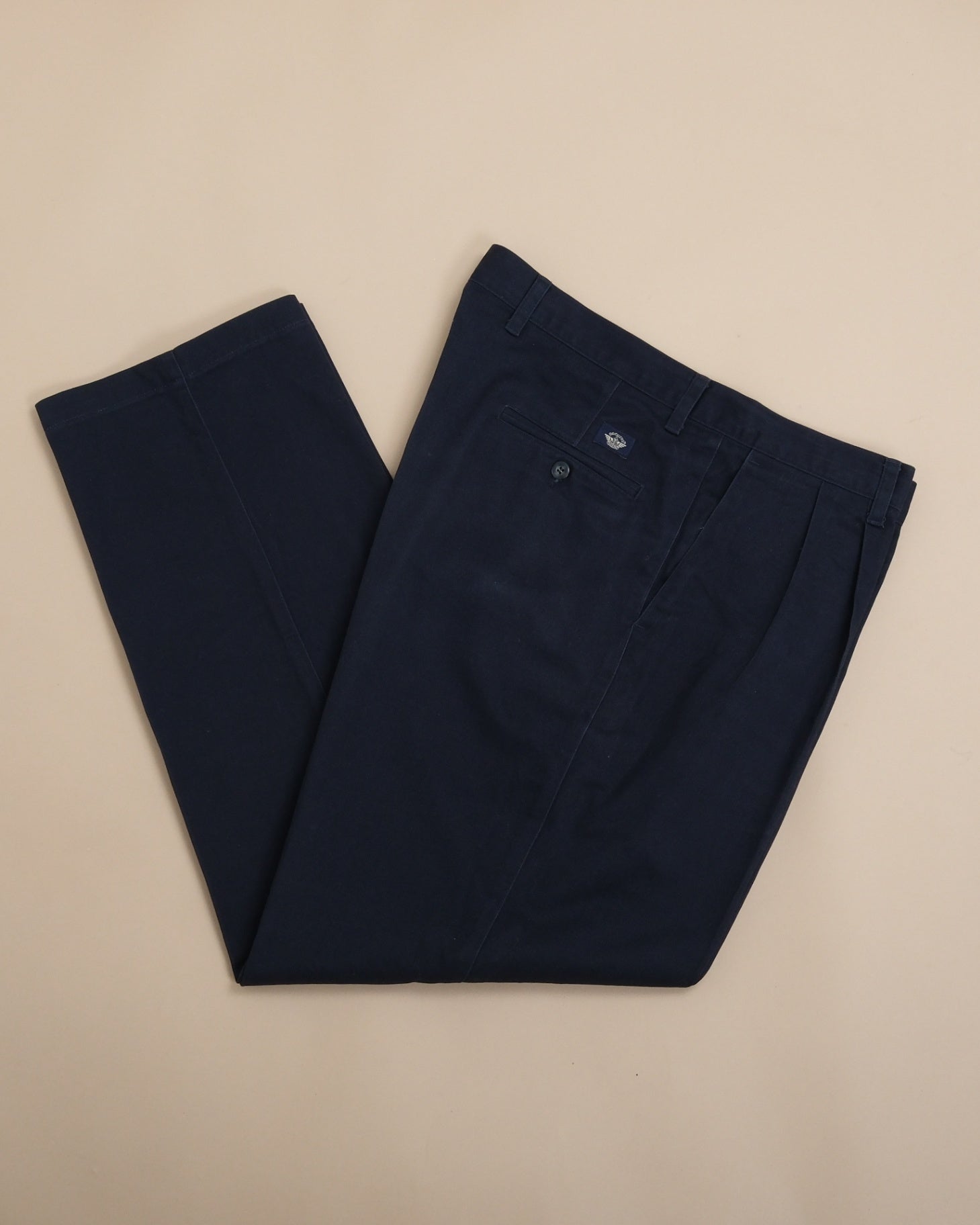 Navy Cotton Twill High-Rise Pleated Trousers