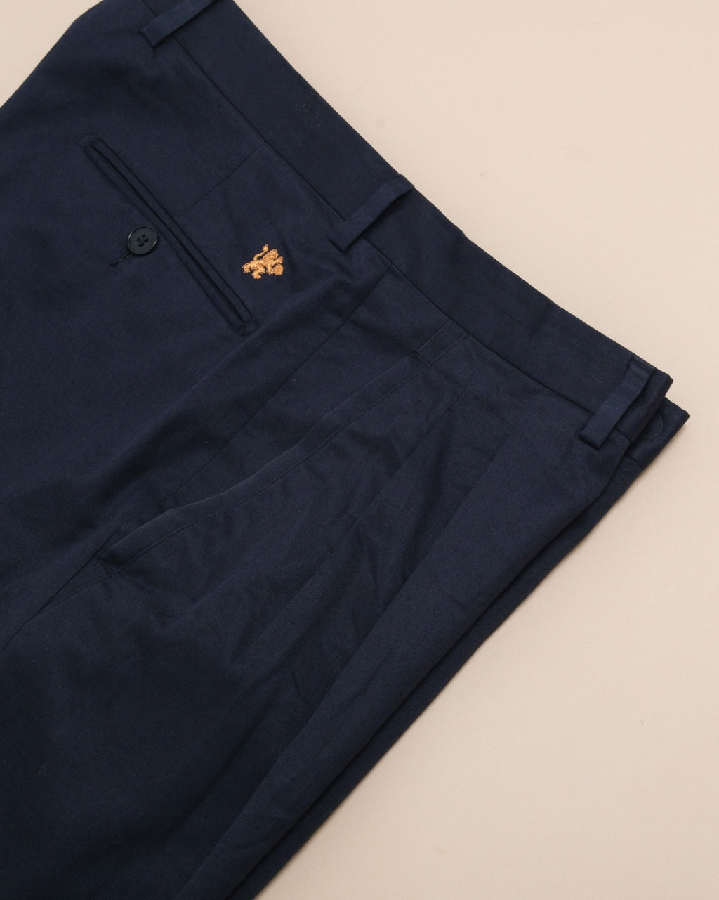 Navy Cotton Twill Pleated High-Rise Trousers