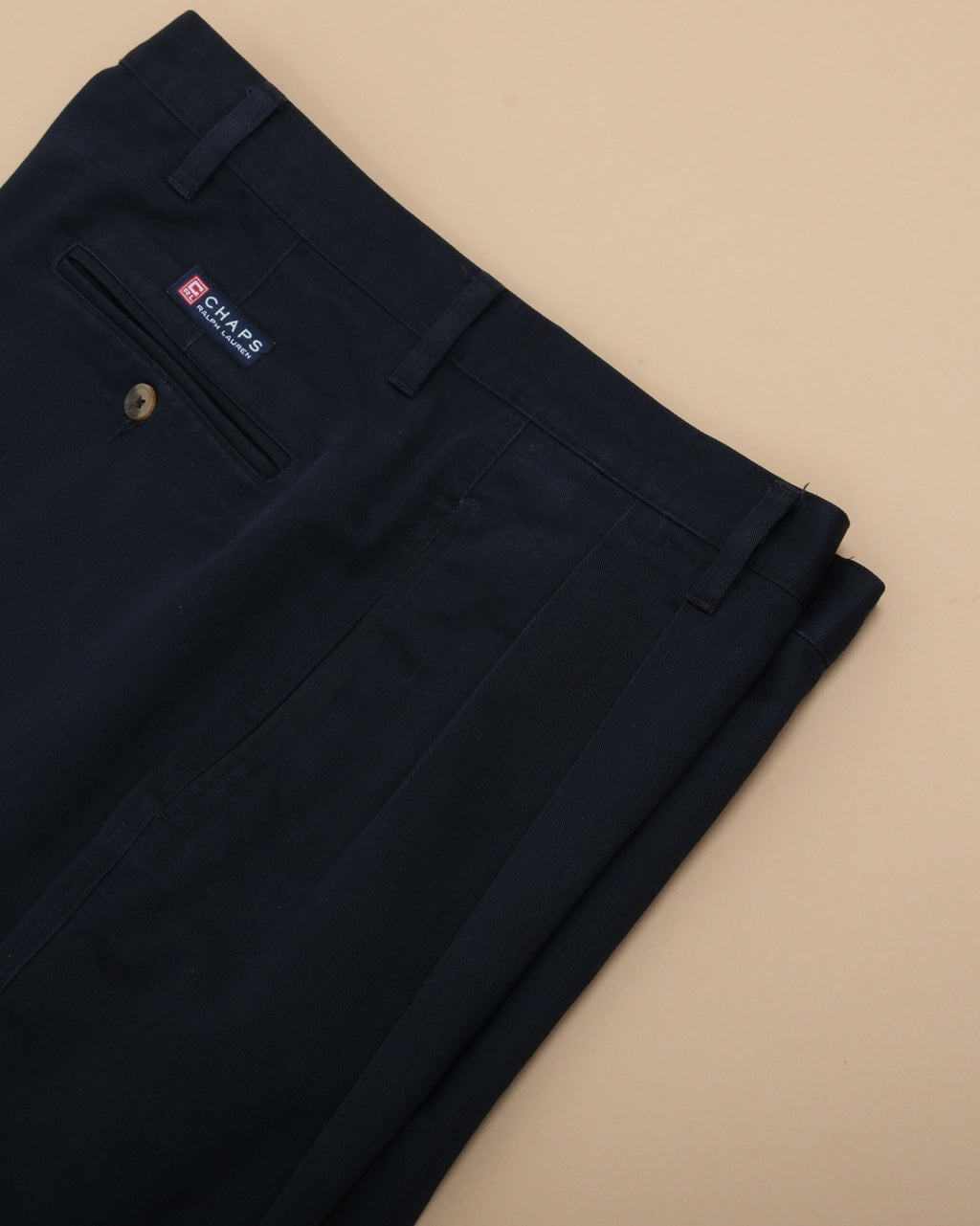 Navy Cotton Twill High-Rise Pleated Trousers