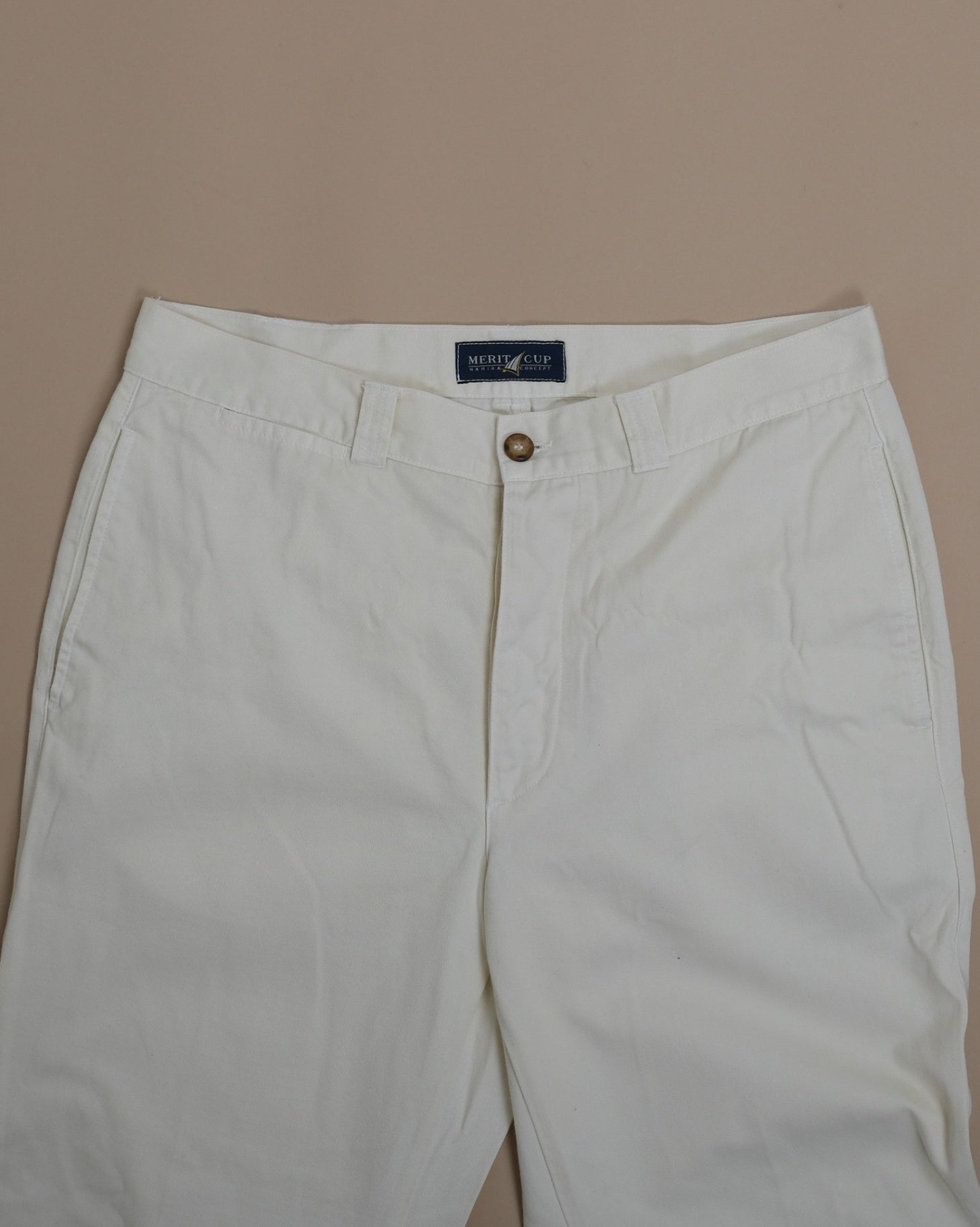 Ivory Cotton Twill High-Rise Slacks