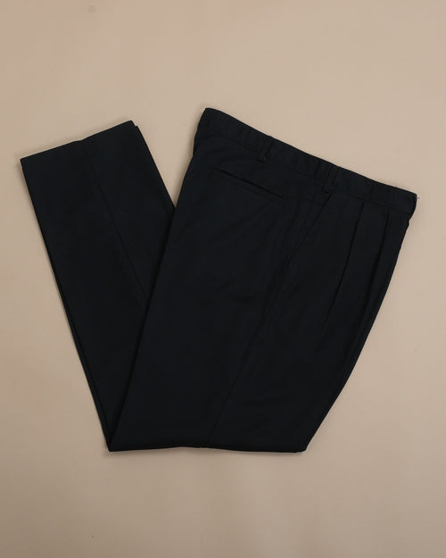 Black Twill High-Rise Pleated Trousers