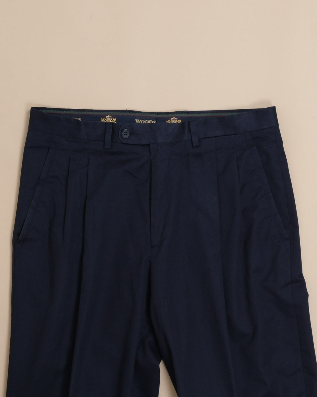 Navy Cotton Twill Pleated High-Rise Trousers