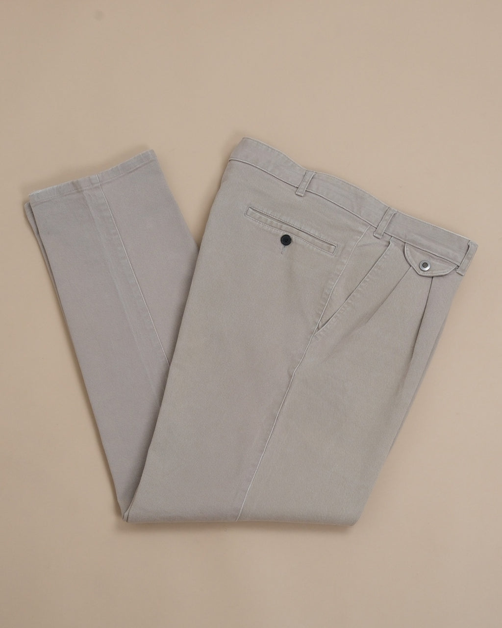 Stone Beige Denim Pleated Trousers