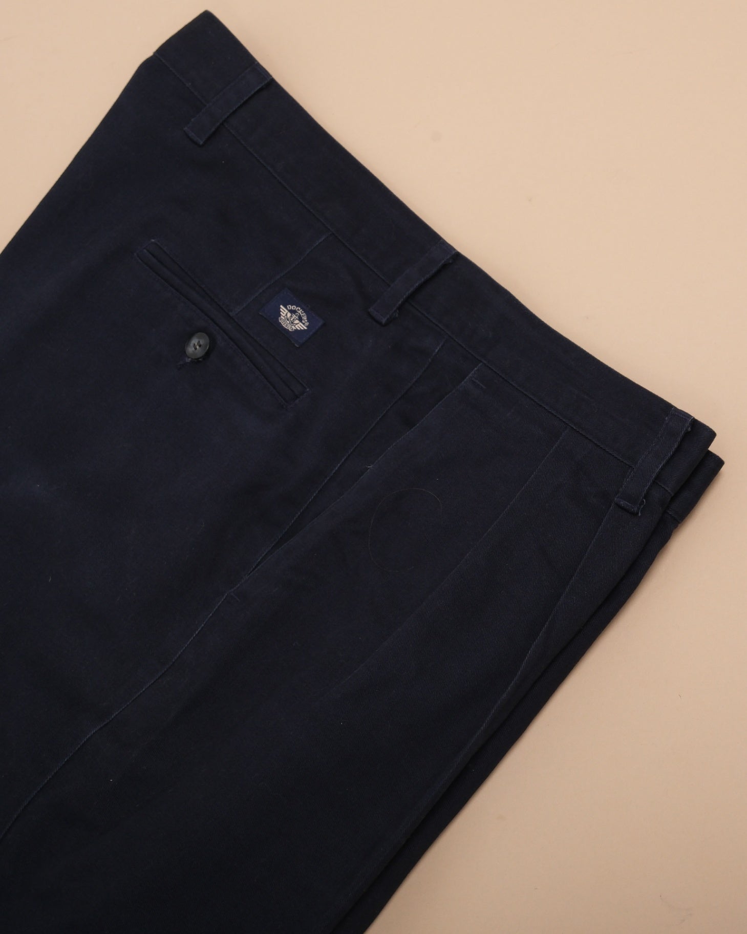 Navy Cotton Twill High-Rise Pleated Trousers