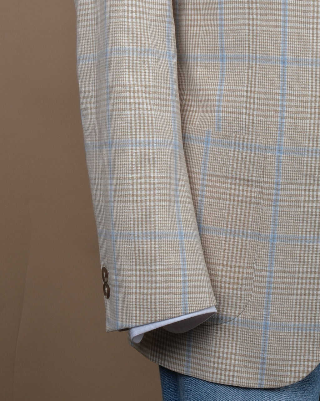 Beige/Blue Prince of Wales Worsted Wool Sports Jacket