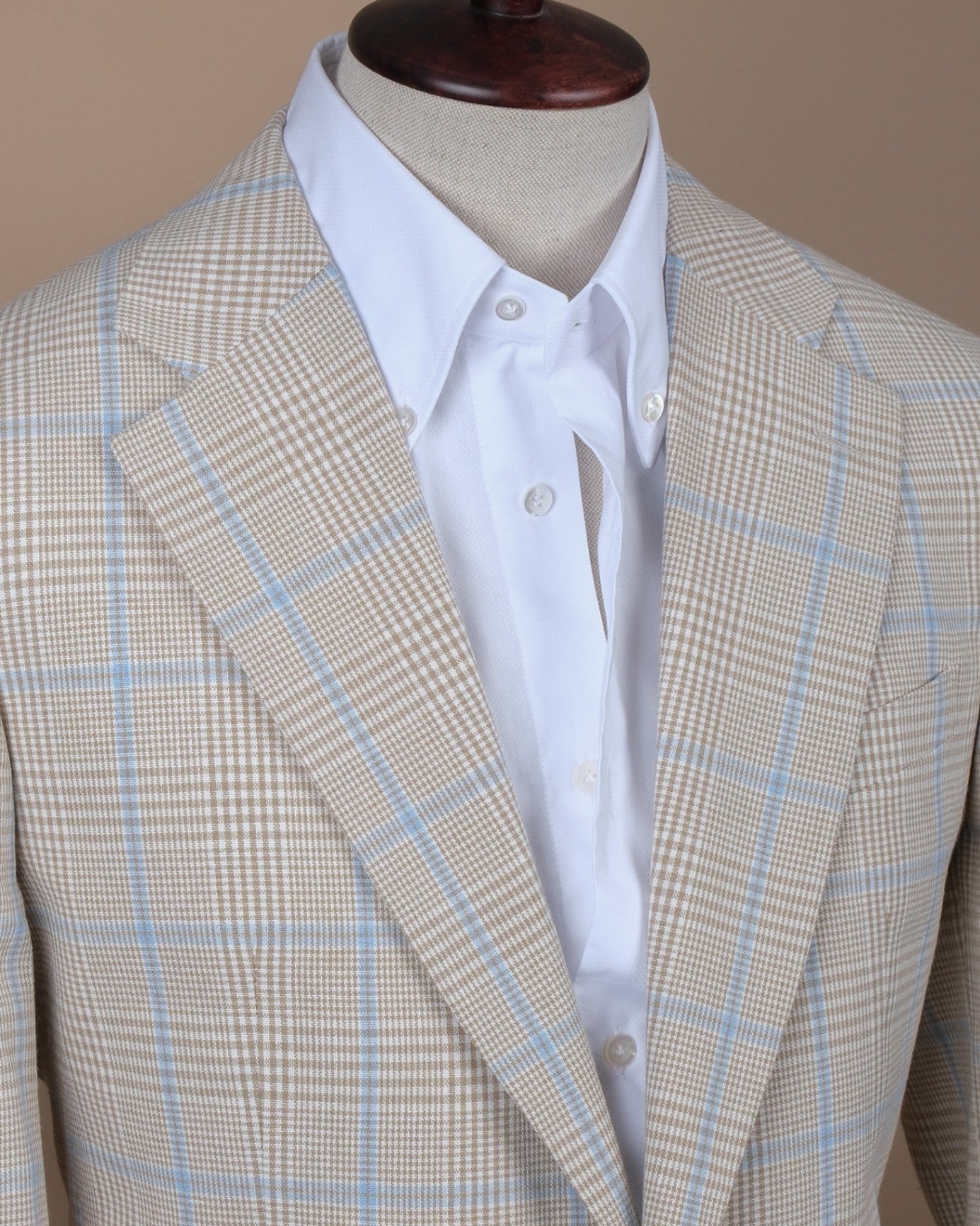 Beige/Blue Prince of Wales Worsted Wool Sports Jacket