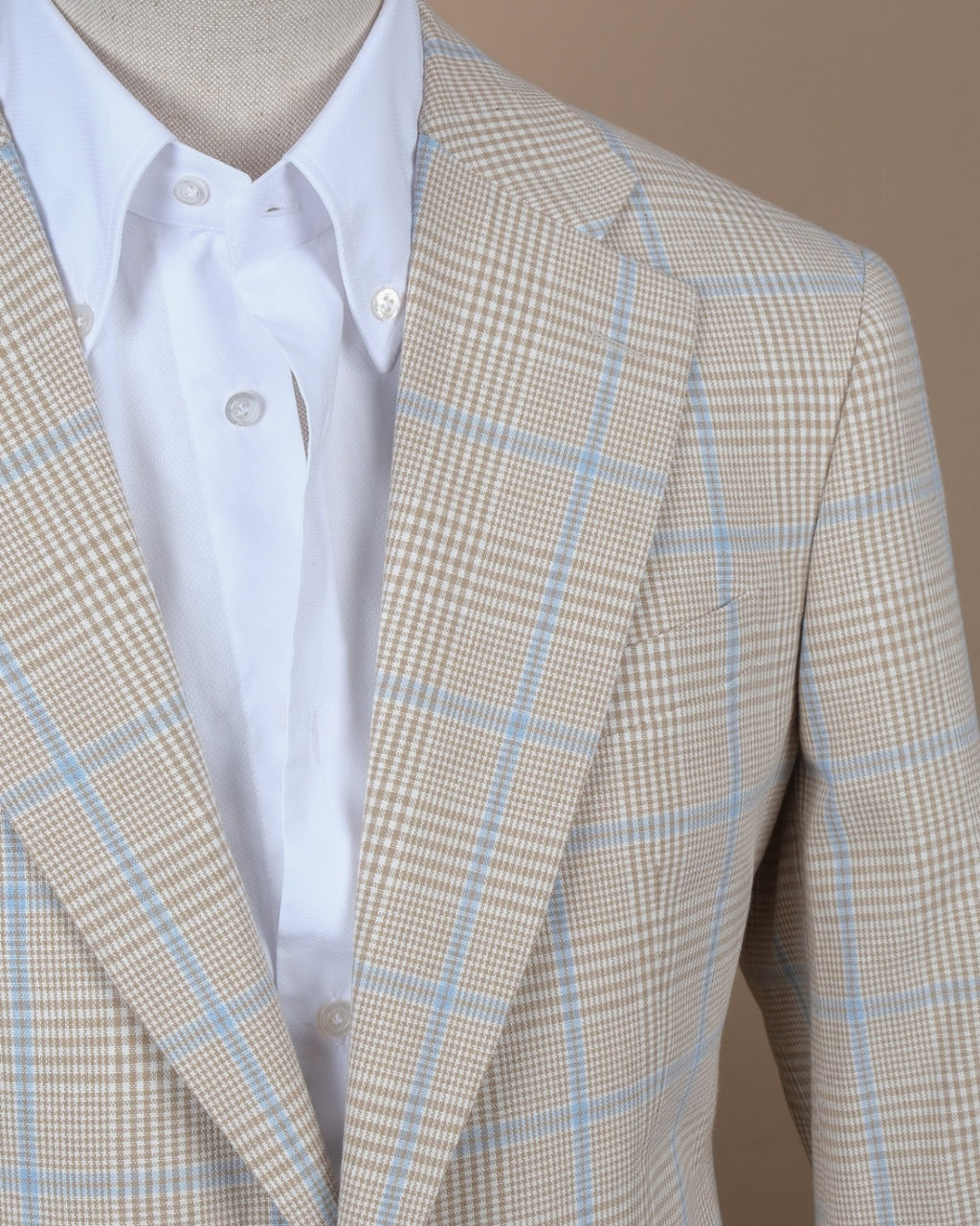 Beige/Blue Prince of Wales Worsted Wool Sports Jacket