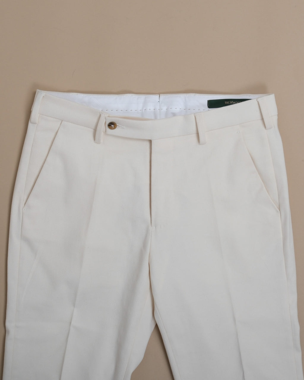 Cream Cotton Twill Mid-Rise Trousers