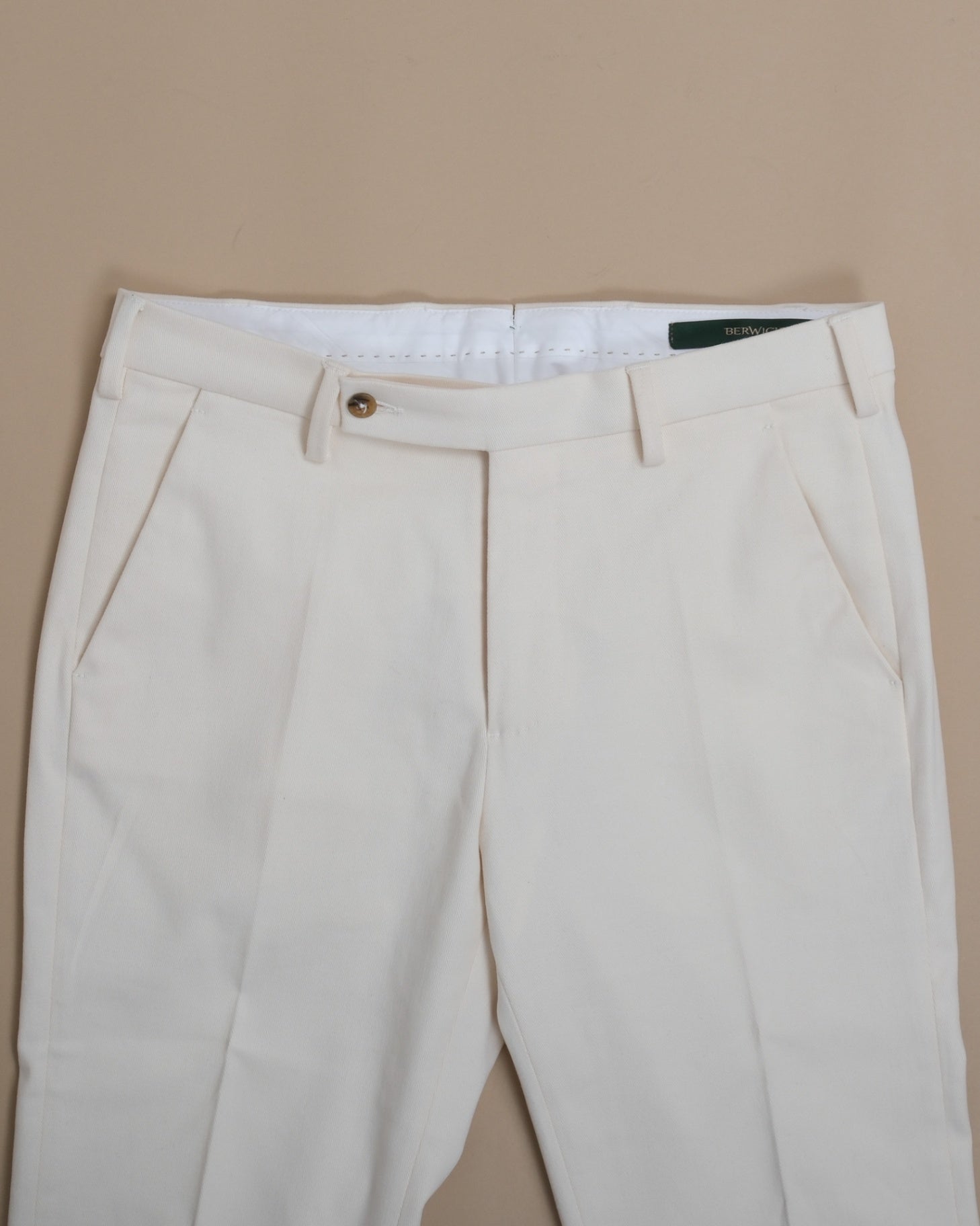 Cream Cotton Twill Mid-Rise Trousers