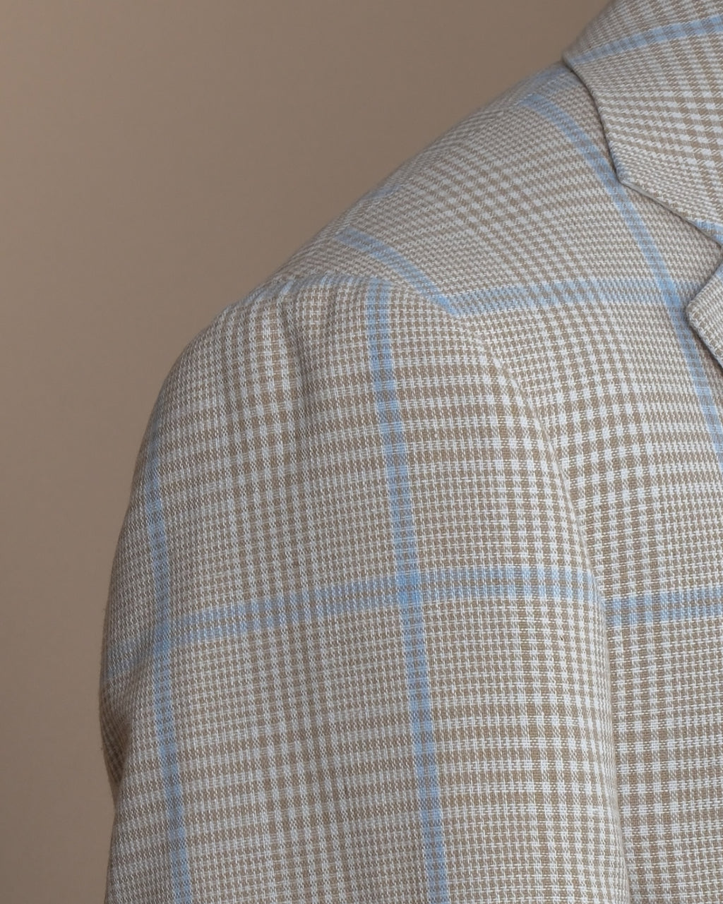 Beige/Blue Prince of Wales Worsted Wool Sports Jacket