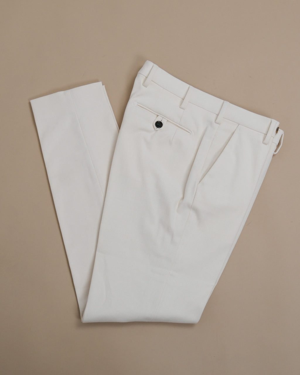 Cream Cotton Twill Mid-Rise Trousers