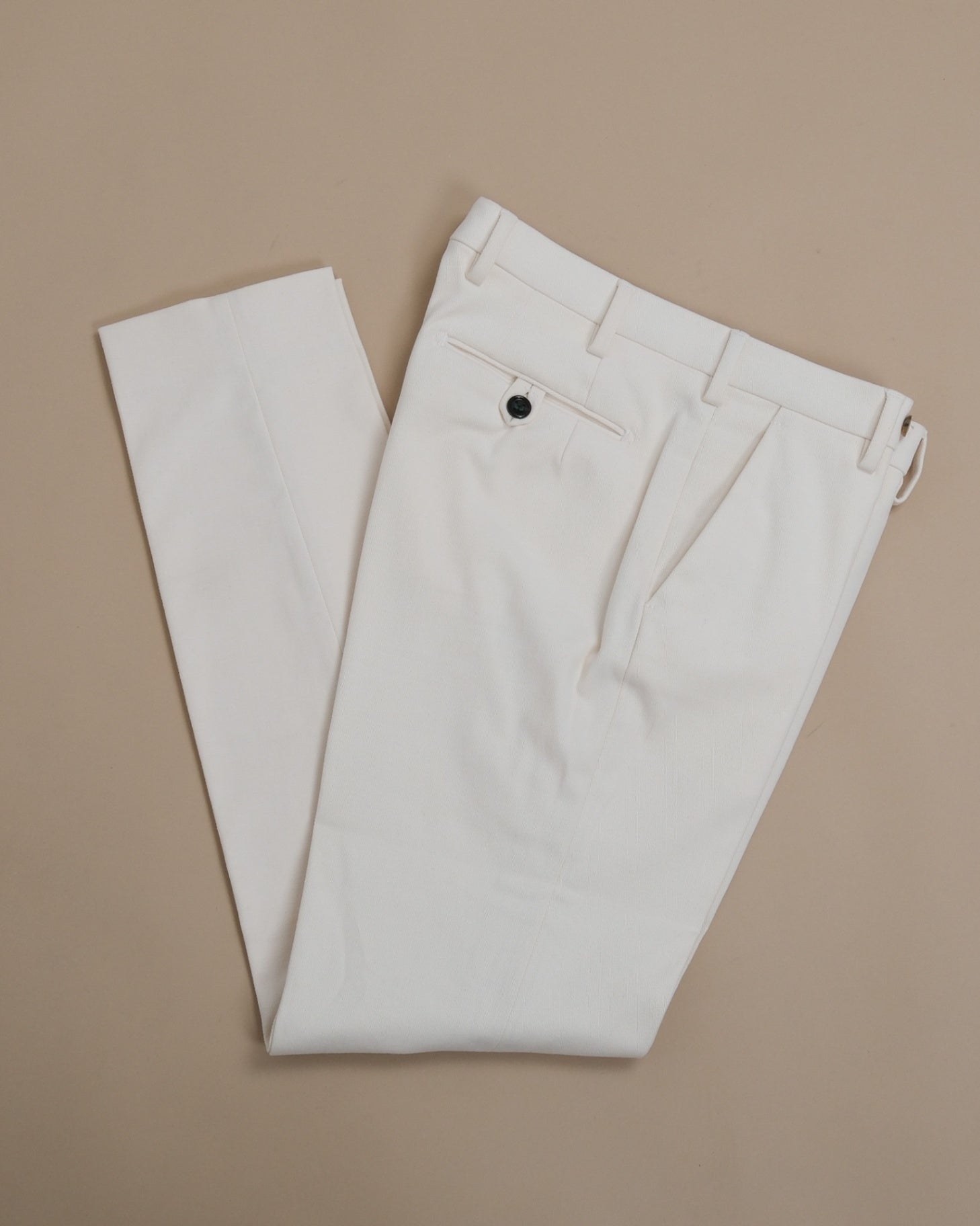 Cream Cotton Twill Mid-Rise Trousers
