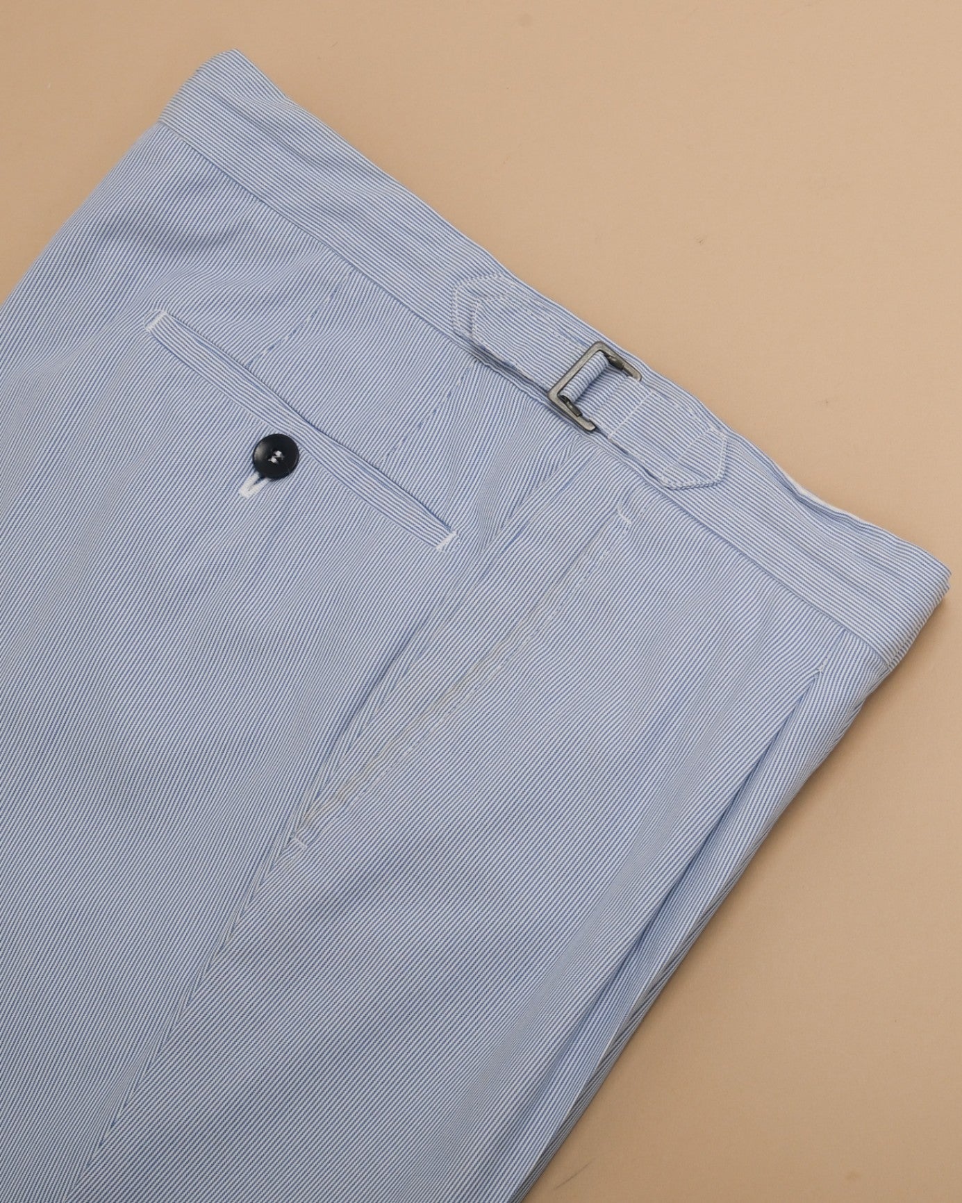 Blue Pinstripe Pleated Cotton Trousers