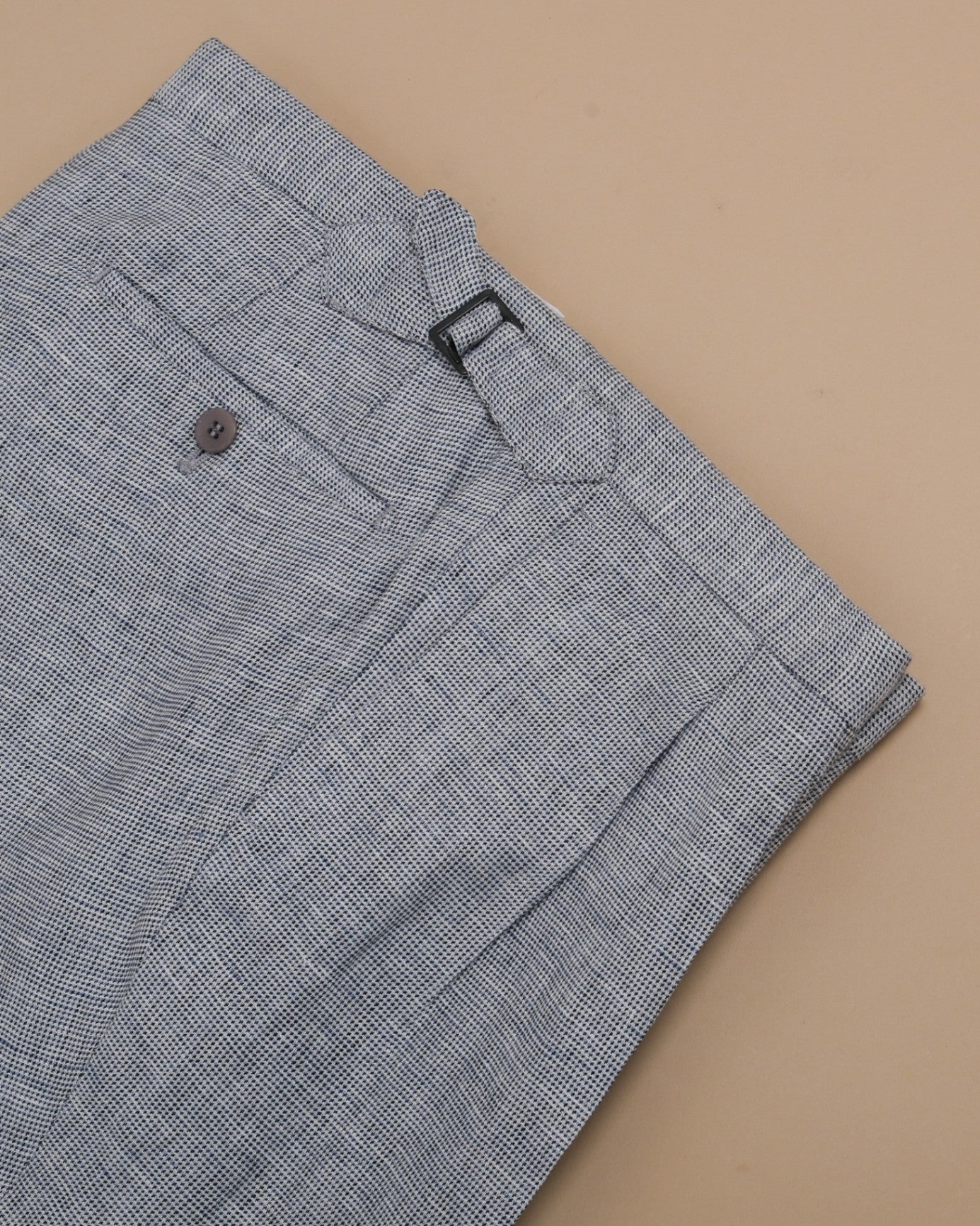 Navy/White High-Rise Linen Trousers