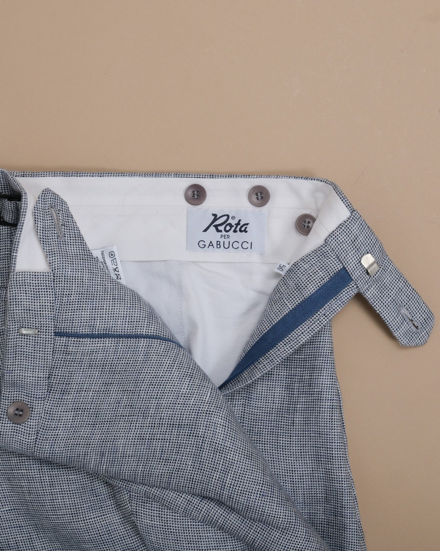 Navy/White High-Rise Linen Trousers