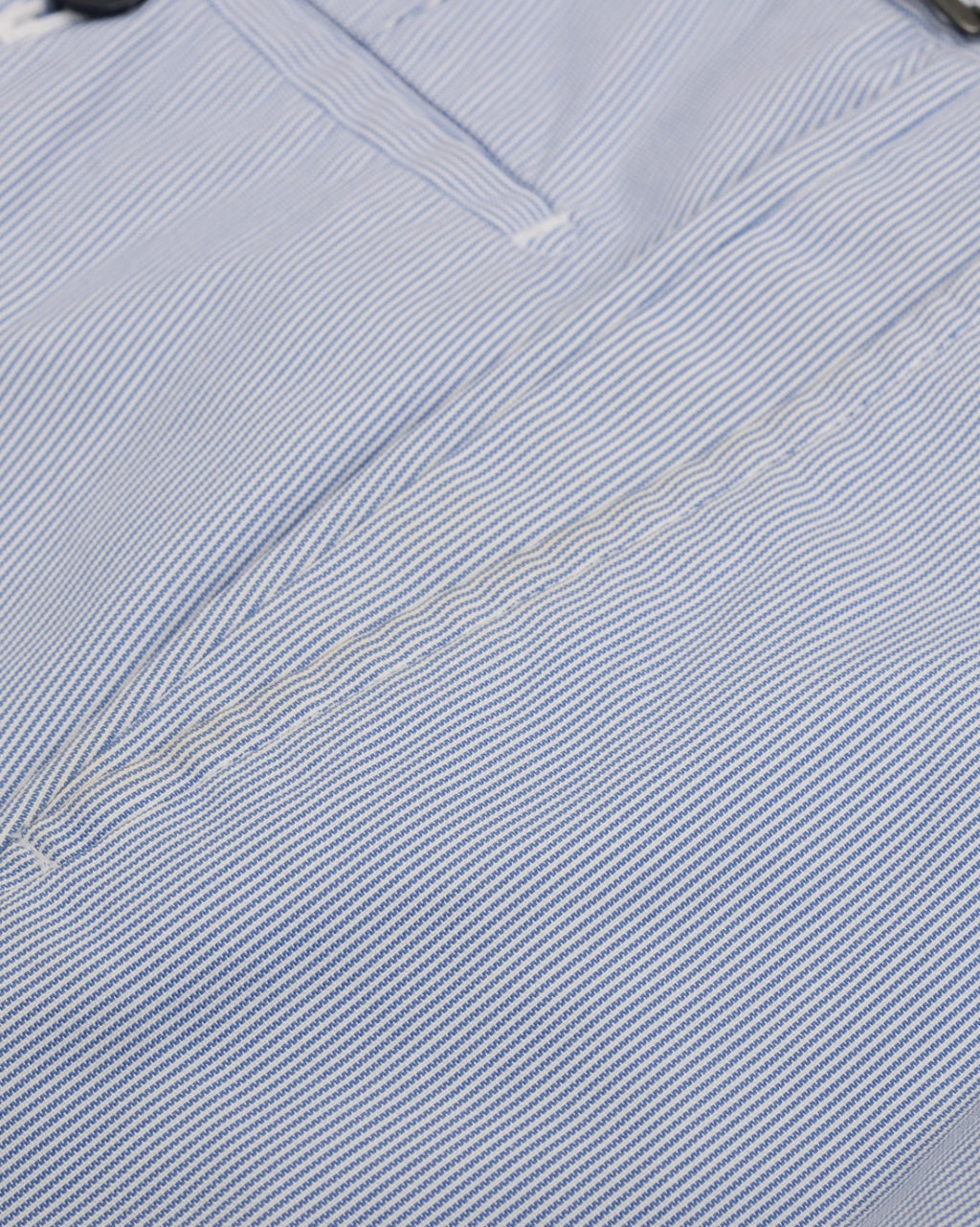 Blue Pinstripe Pleated Cotton Trousers