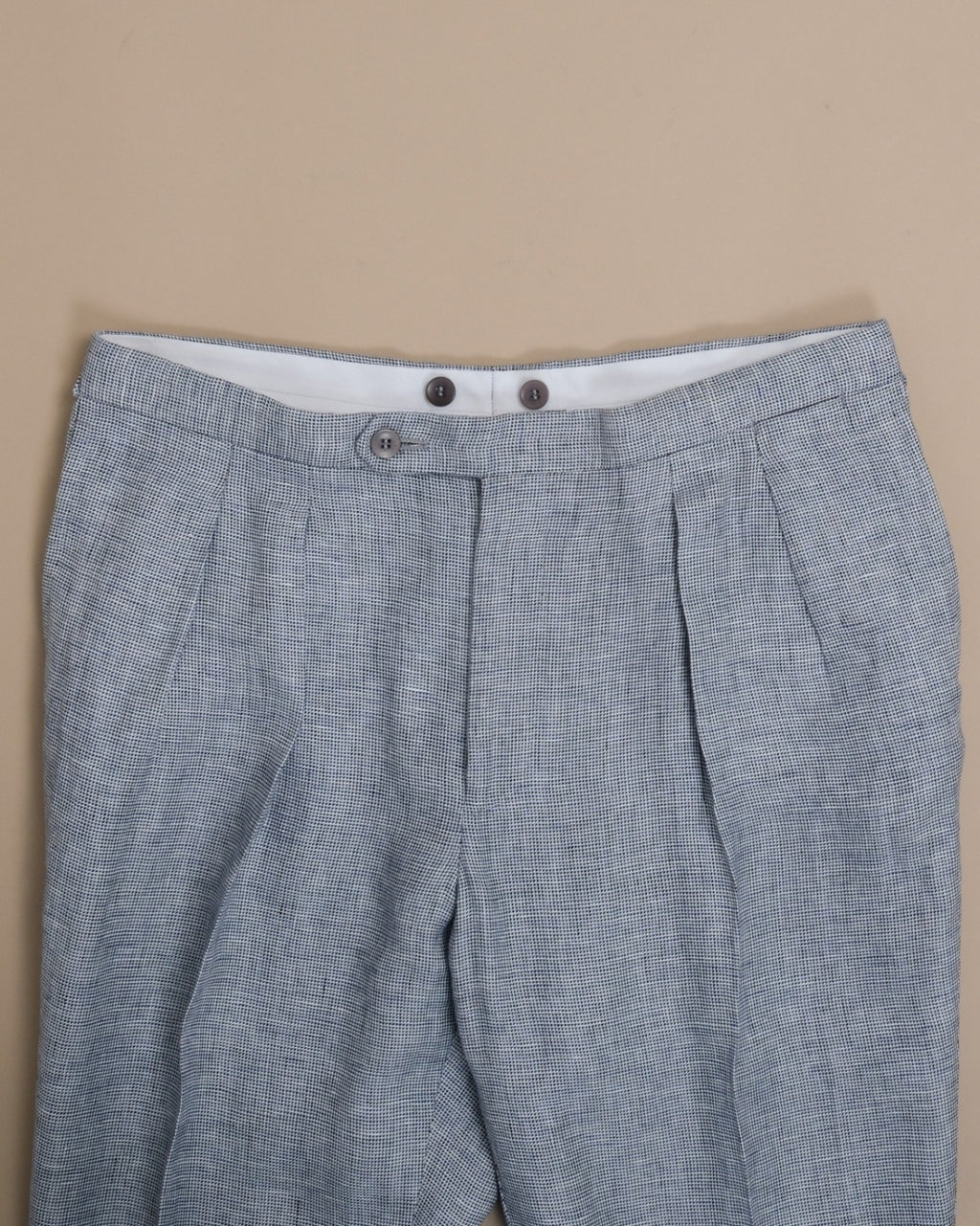 Navy/White High-Rise Linen Trousers
