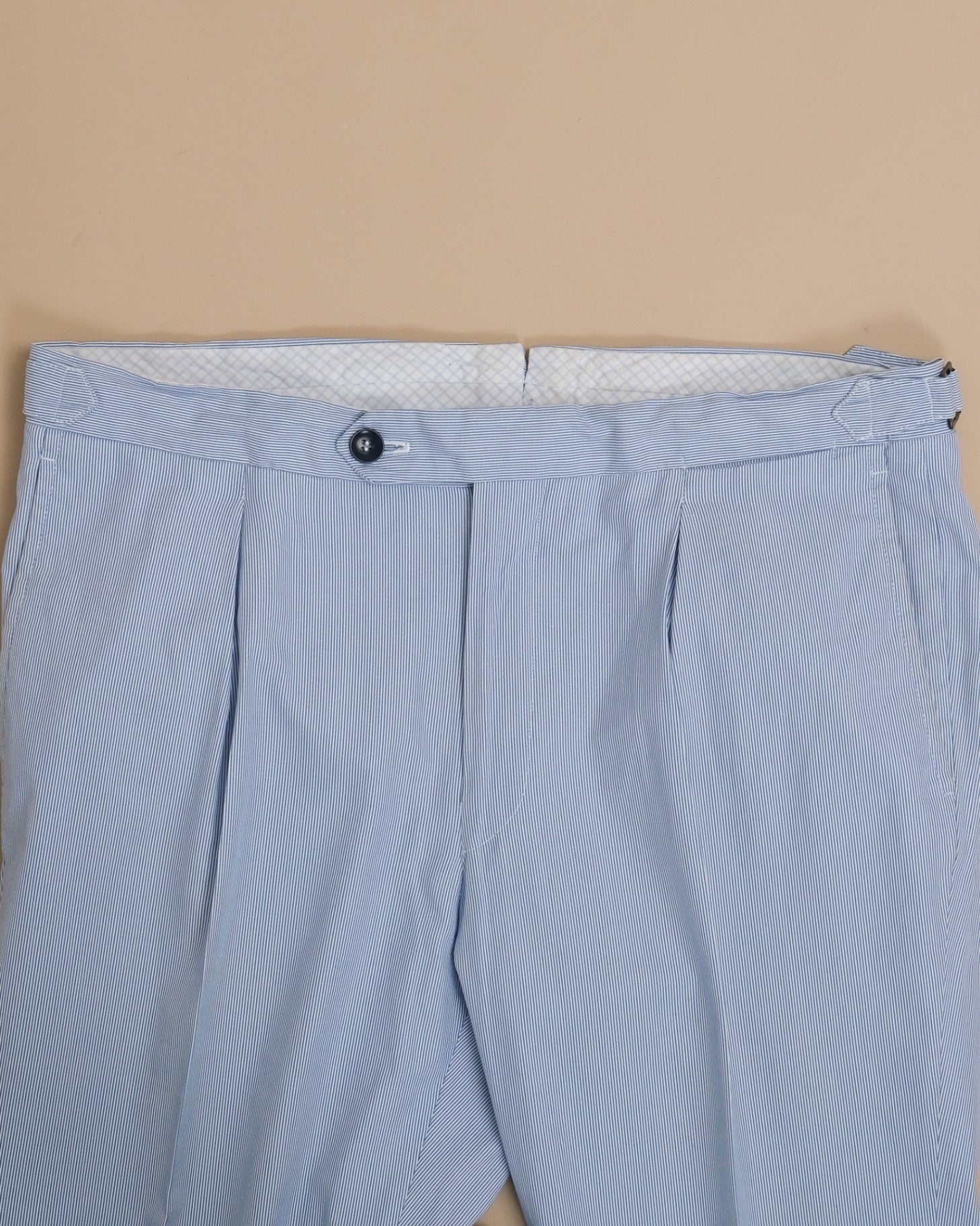 Blue Pinstripe Pleated Cotton Trousers