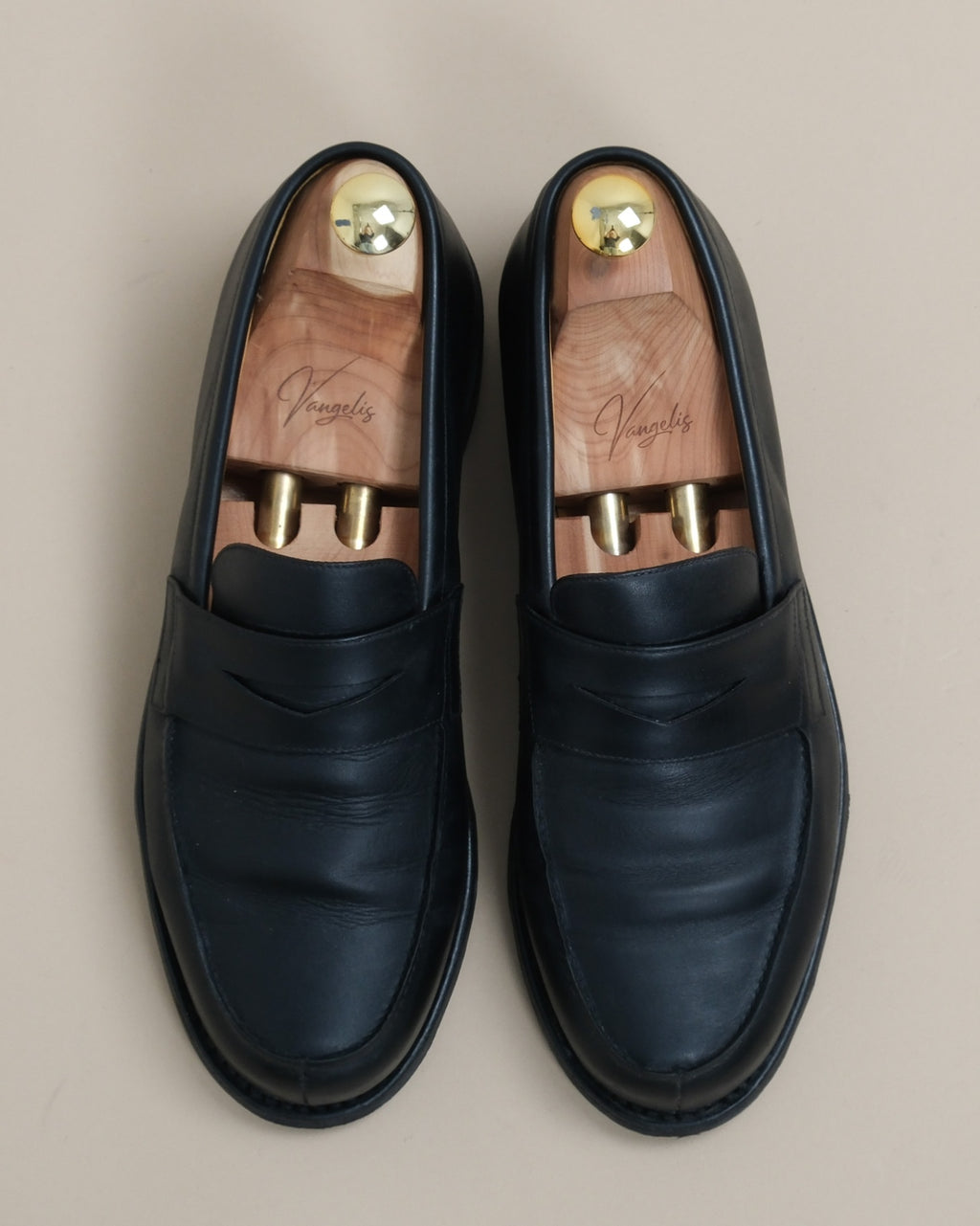 Black Leather Split-Toe Penny Loafers