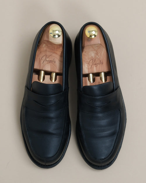 Black Leather Split-Toe Penny Loafers