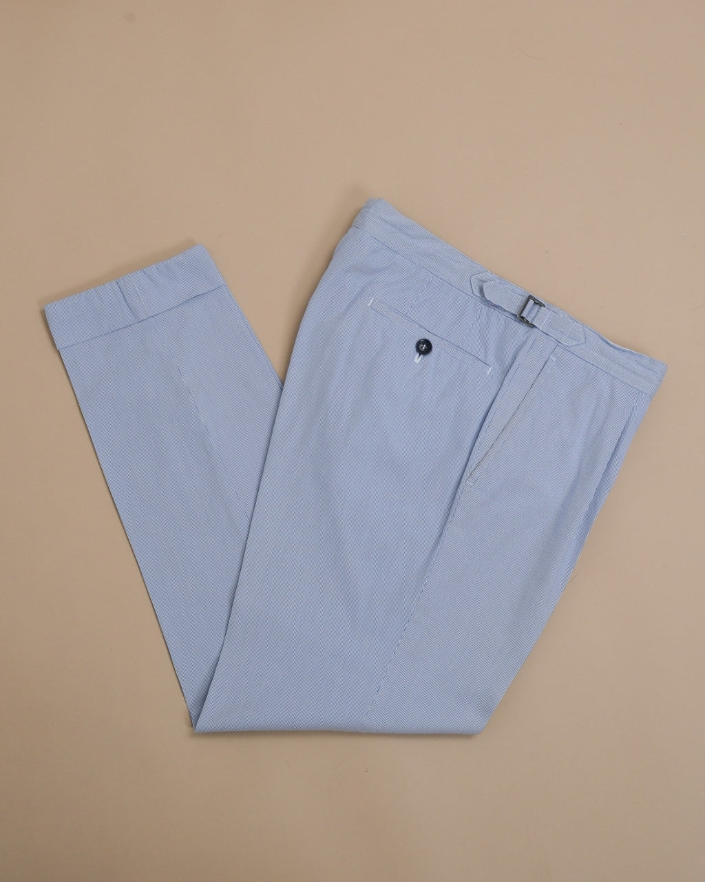 Blue Pinstripe Pleated Cotton Trousers