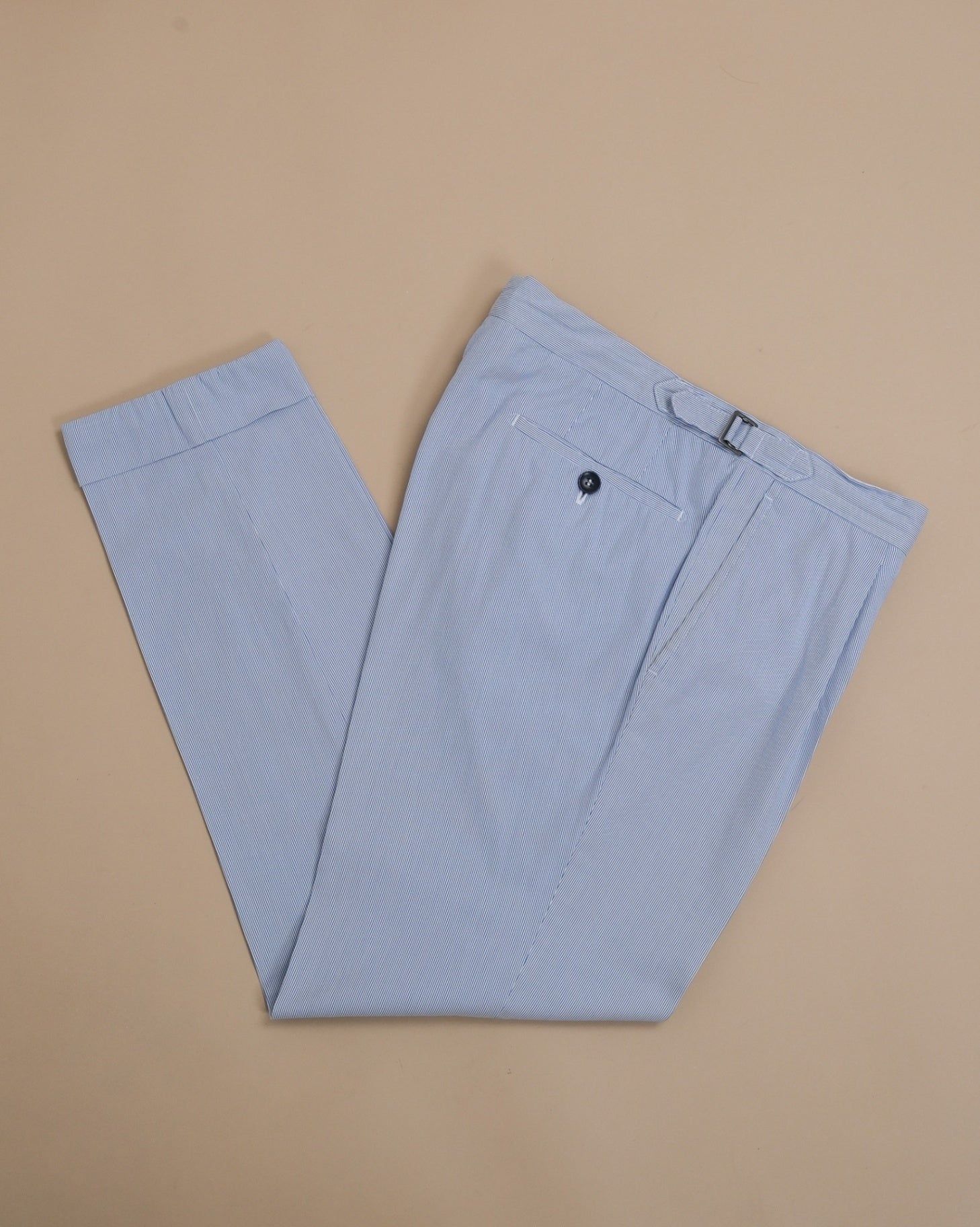 Blue Pinstripe Pleated Cotton Trousers