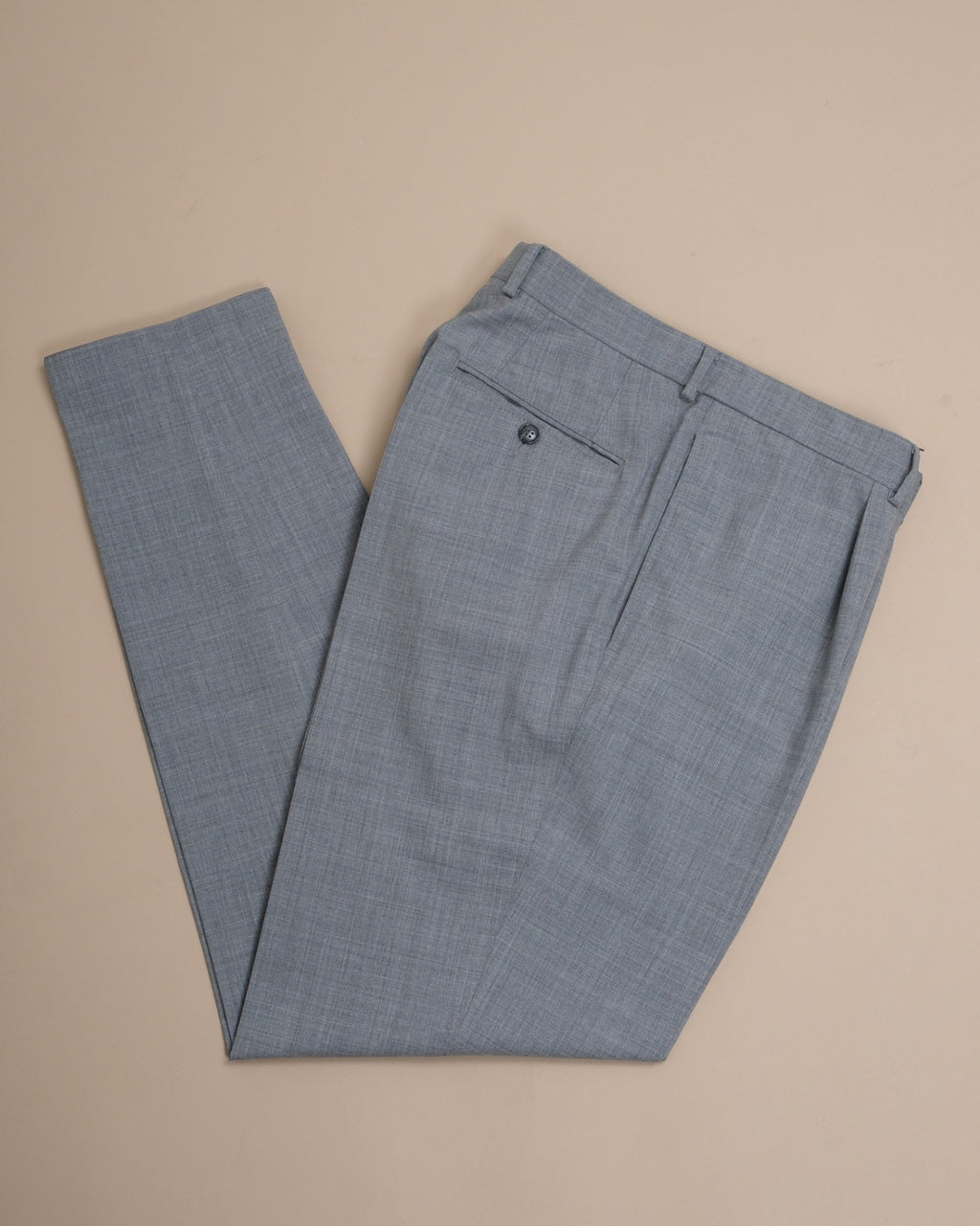 Light Grey High-Rise Pleated Wool Trousers