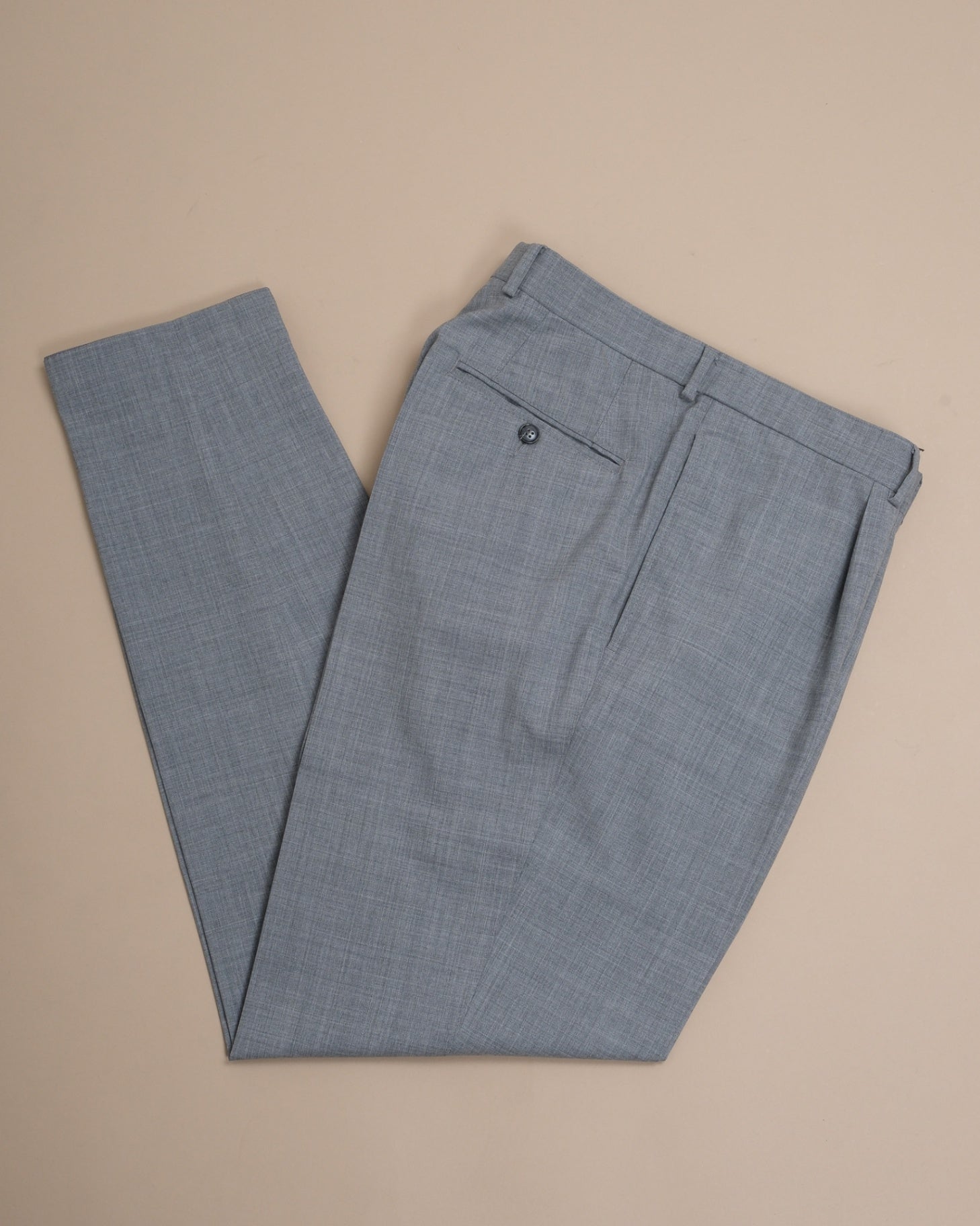 Light Grey High-Rise Pleated Wool Trousers